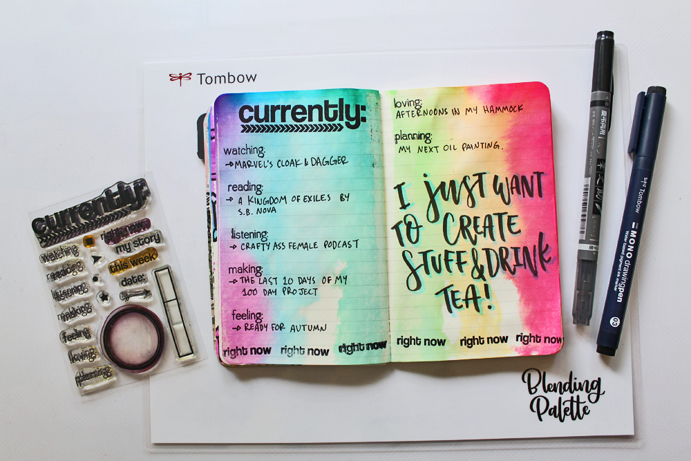 DIY "Watercolor Drip" Art Journal Background Using @tombowusa's NEW XL Blending Palette. Tutorial by @studiokatie