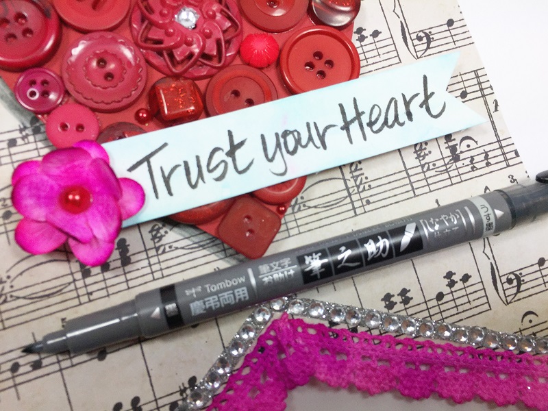 Mixed Media Valentine's Day Banner featuring Tombow Adhesives, Dual Brush Pens and Fudenosuke Soft Brush Twin Tip Pen