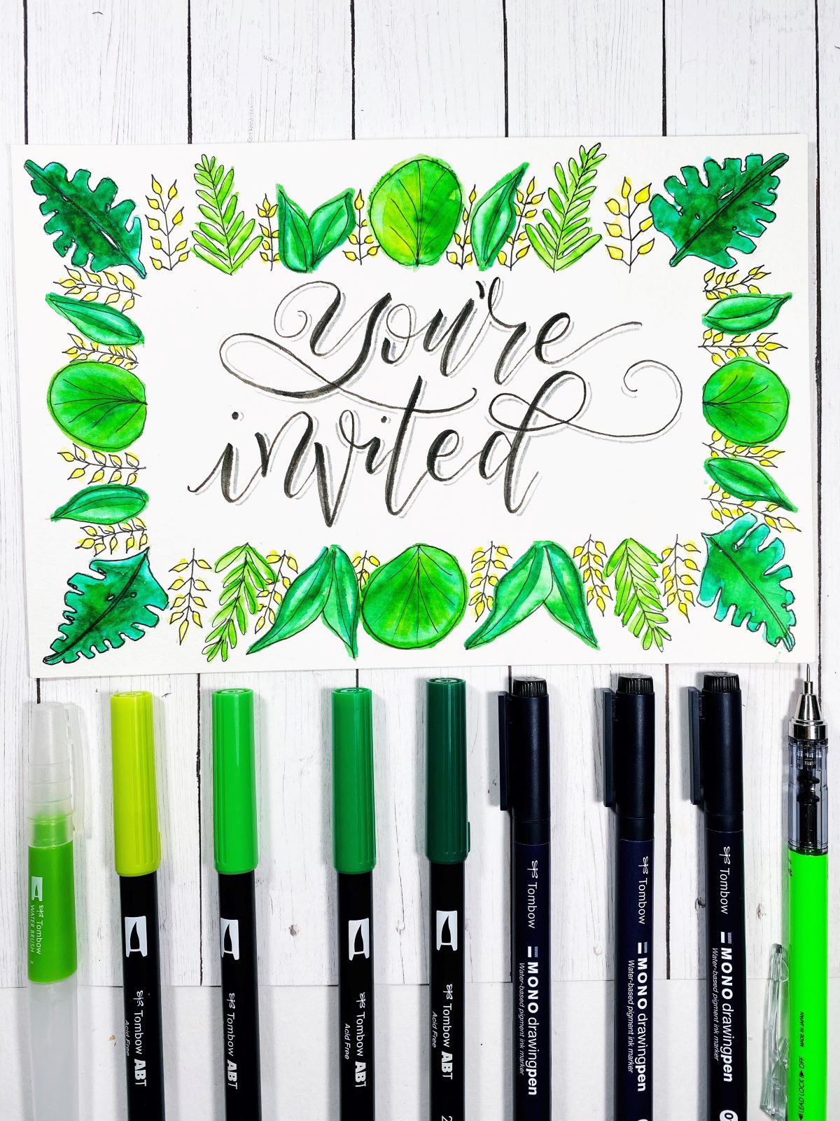 Create a Tropical Watercolor Invitation with @tombow and @aheartenedcalling #tombow #watercolor