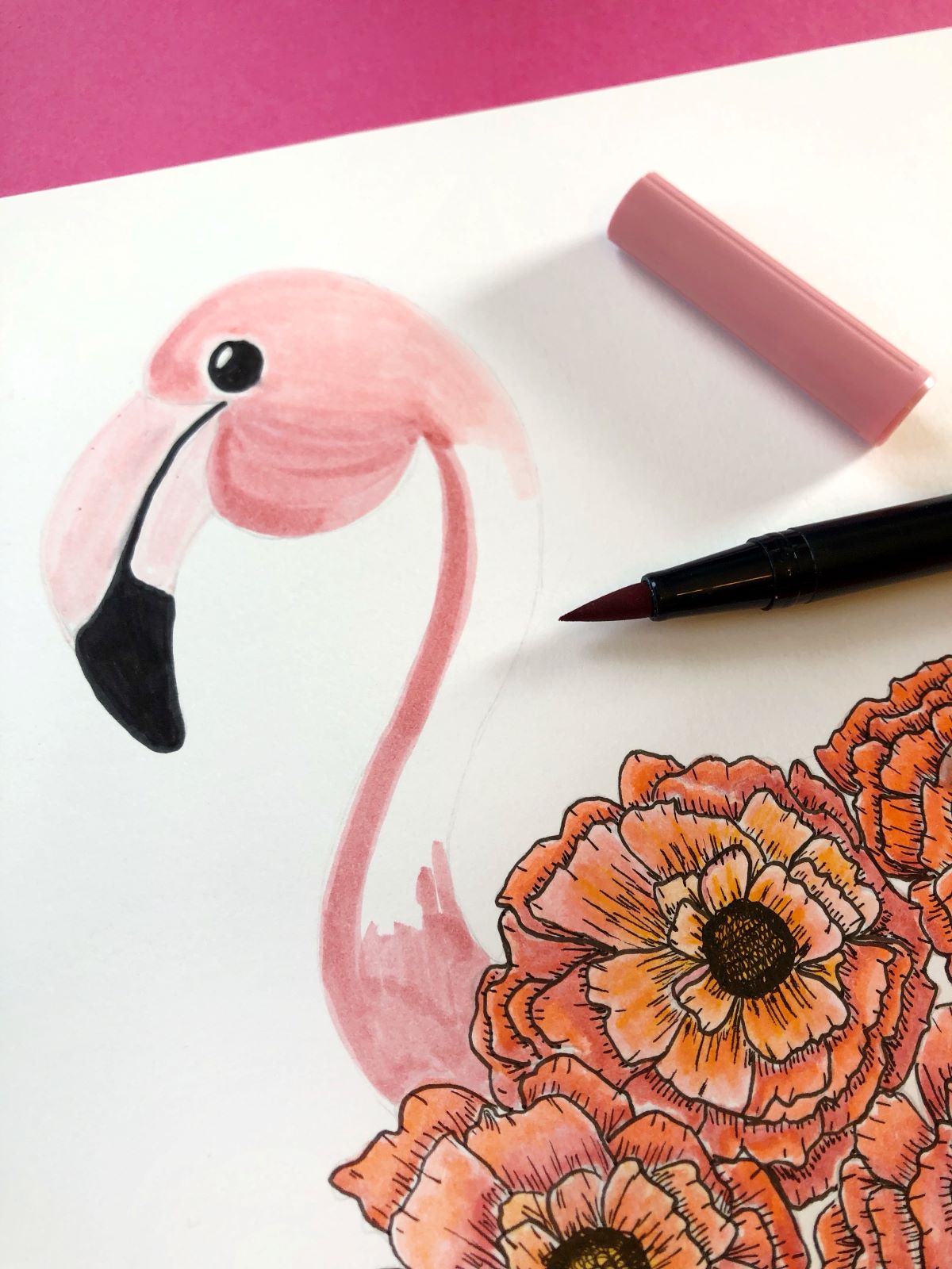 Create Flamingo Art with @tombowusa Dual Brush Pens and @aheartenedcalling. #tombow #dualbrushpens #flamingo