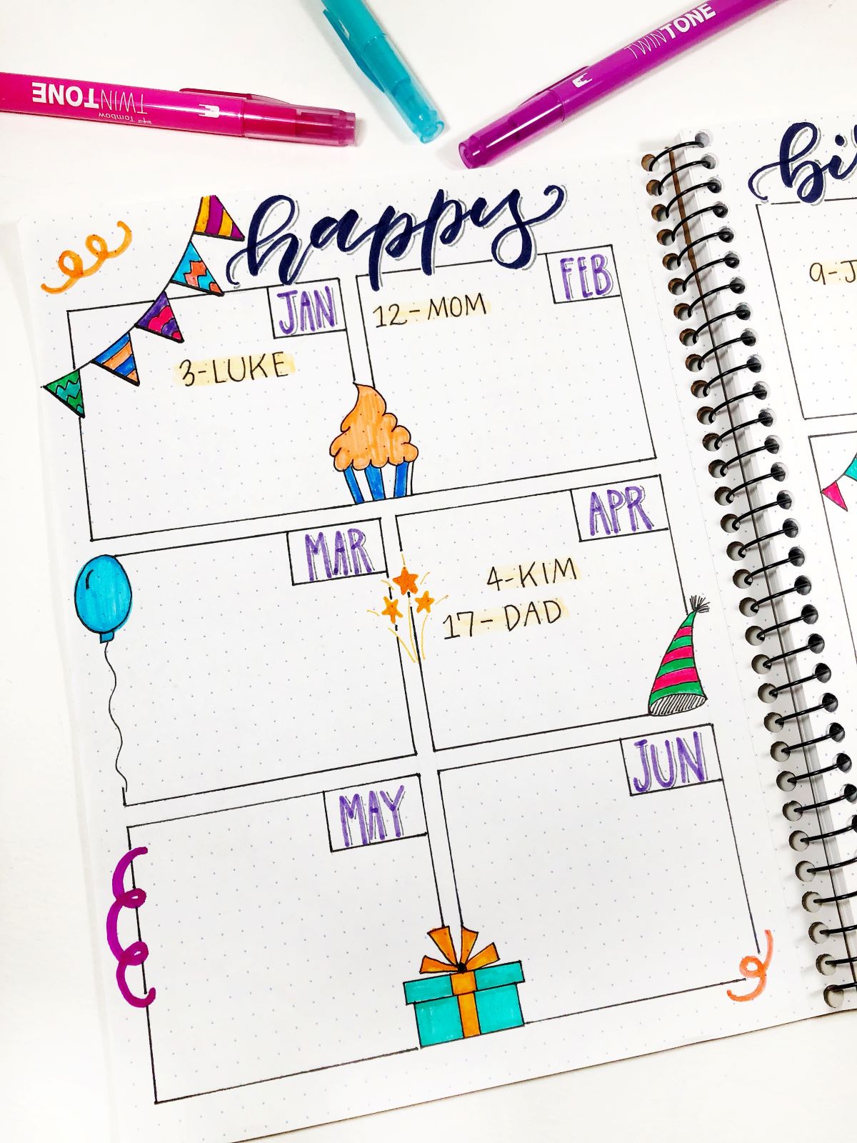 Create a Birthday Tracker with Tombow and Decomposition Book. #tombow #journal