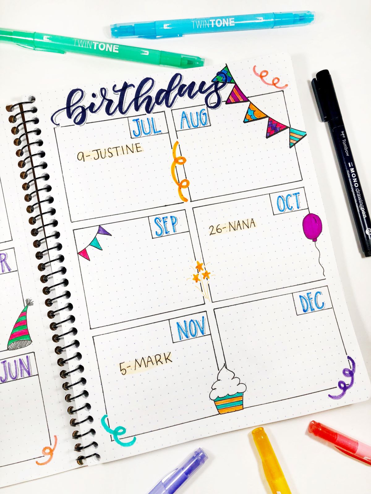 Create a Birthday Tracker with Tombow and Decomposition Book. #tombow #journal