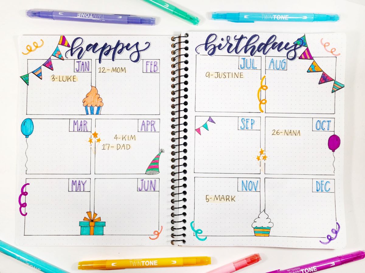 Create a Birthday Tracker with Tombow and Decomposition Book. #tombow #journal