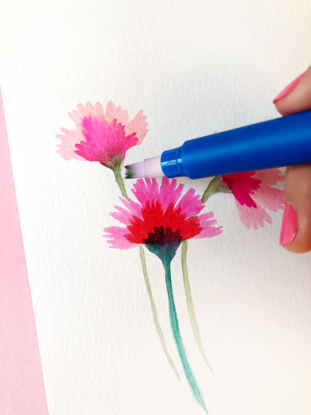 Create Simple Watercolor Carnations with @tombowusa Flat Water Brush and @aheartenedcalling. #tombow #watercolor