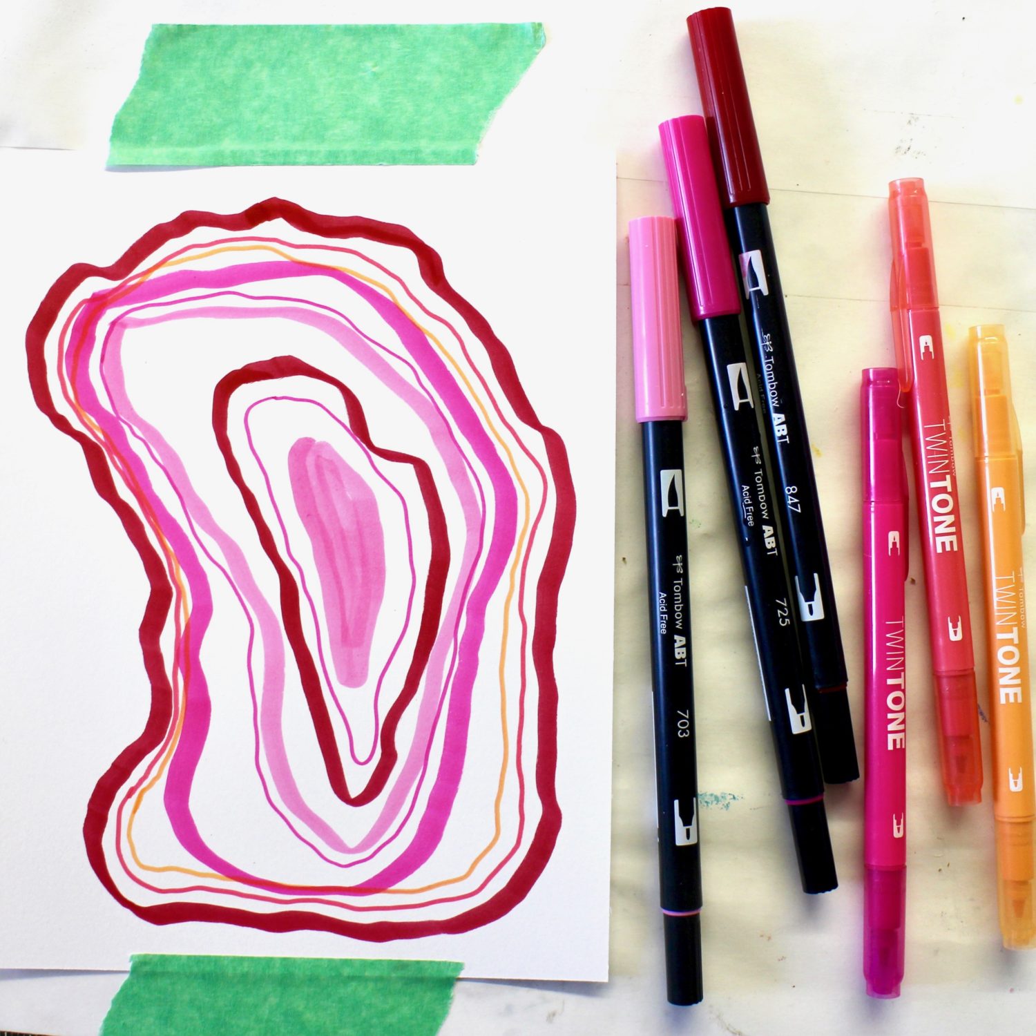 @mariebcreates #pinkday #tombow First draw the basic shape of an agate