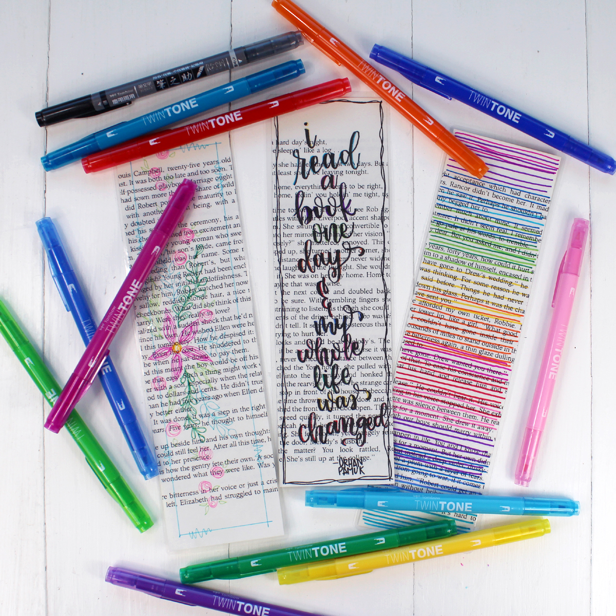 Hi Tombow friends, it's Natalie from Doodlecraft showing a quick upcycled craft. Create easy book page bookmarks with Tombow TwinTone Markers and an old book page. Fun craft for heading back to school, distance learning or homeschool. 