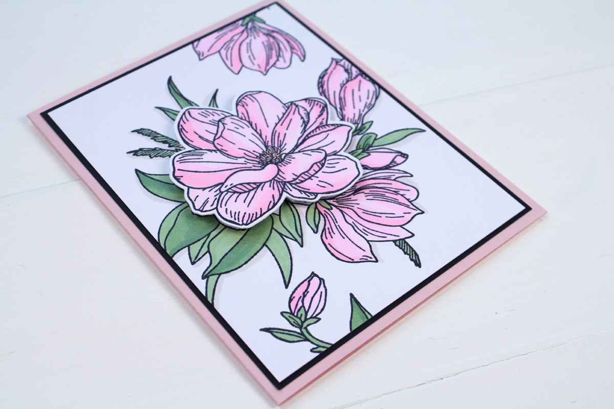 Make a stunning magnolia flower card with a foam tape flower that still can go through the mail.