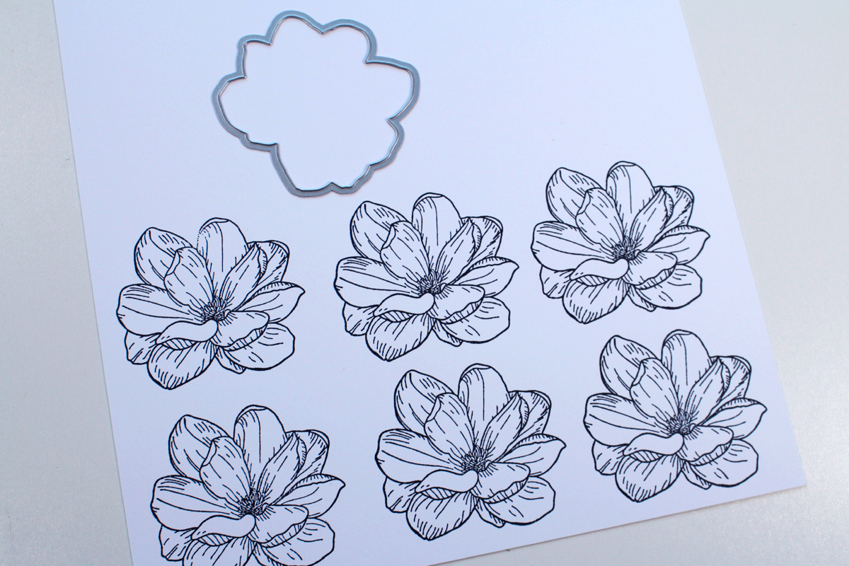 Using die cuts to cut stamped flower images