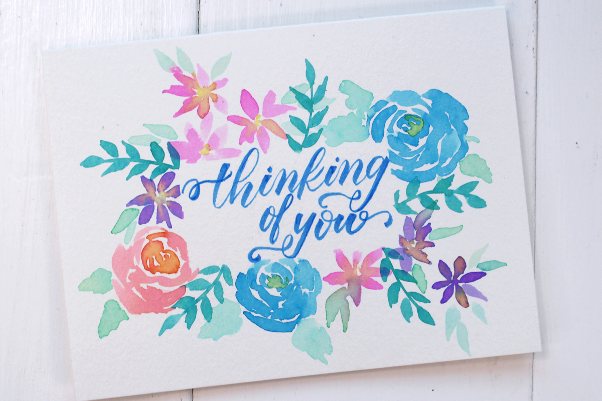 Thinking of you painted watercolor flower card using Tombow Dual Brush Pens