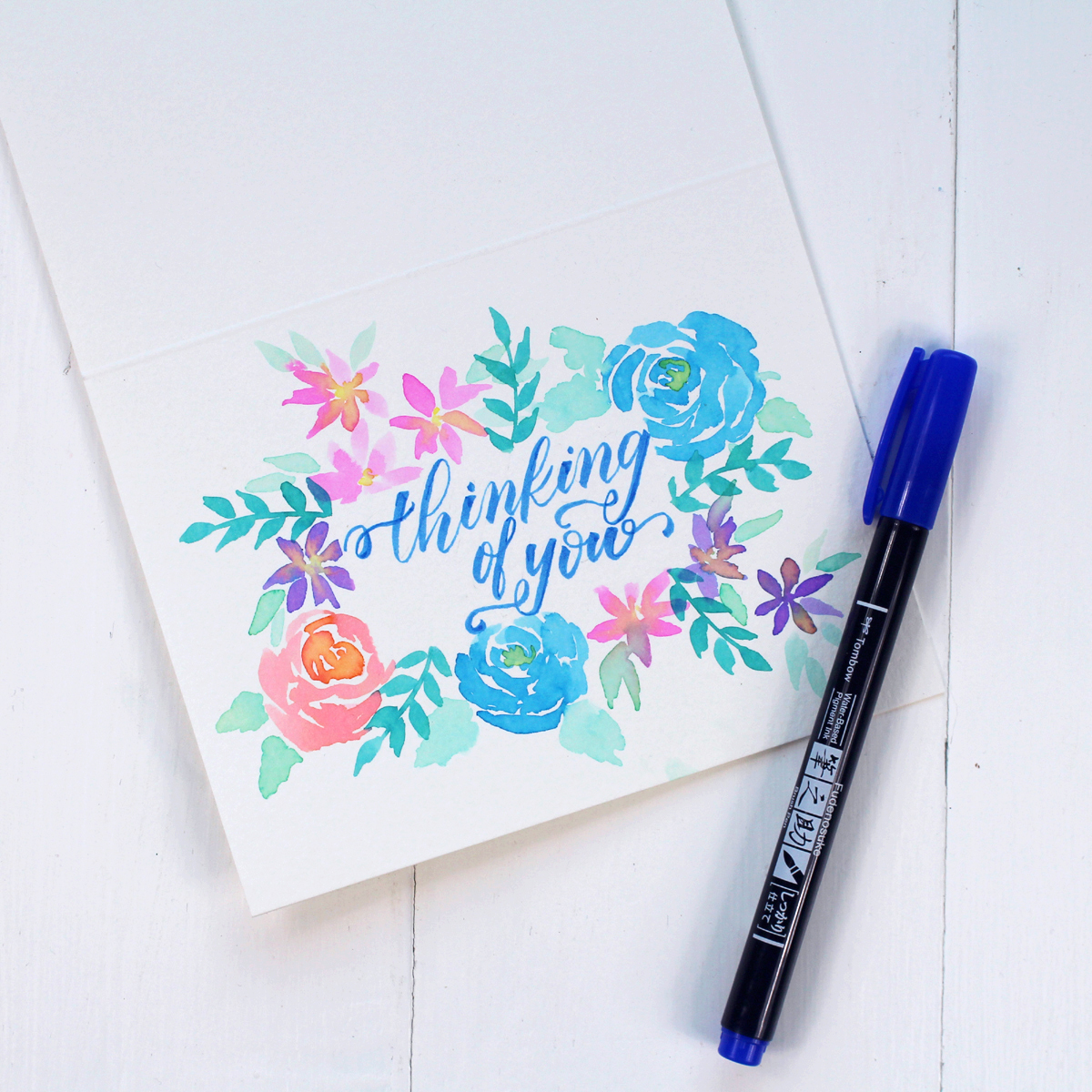 Use the Tombow Fudenosuke Pen to hand letter on the greeting card.