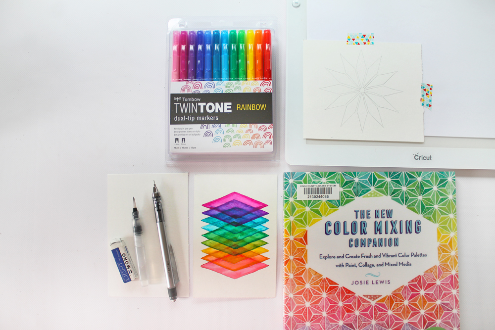 Learn how to "paint" Geometric Rainbow Art using the new Tombow TwinTone Rainbow set with this tutorial by @studiokatie on the @tombowusa blog. #tombowusa #rainbow #watercolor