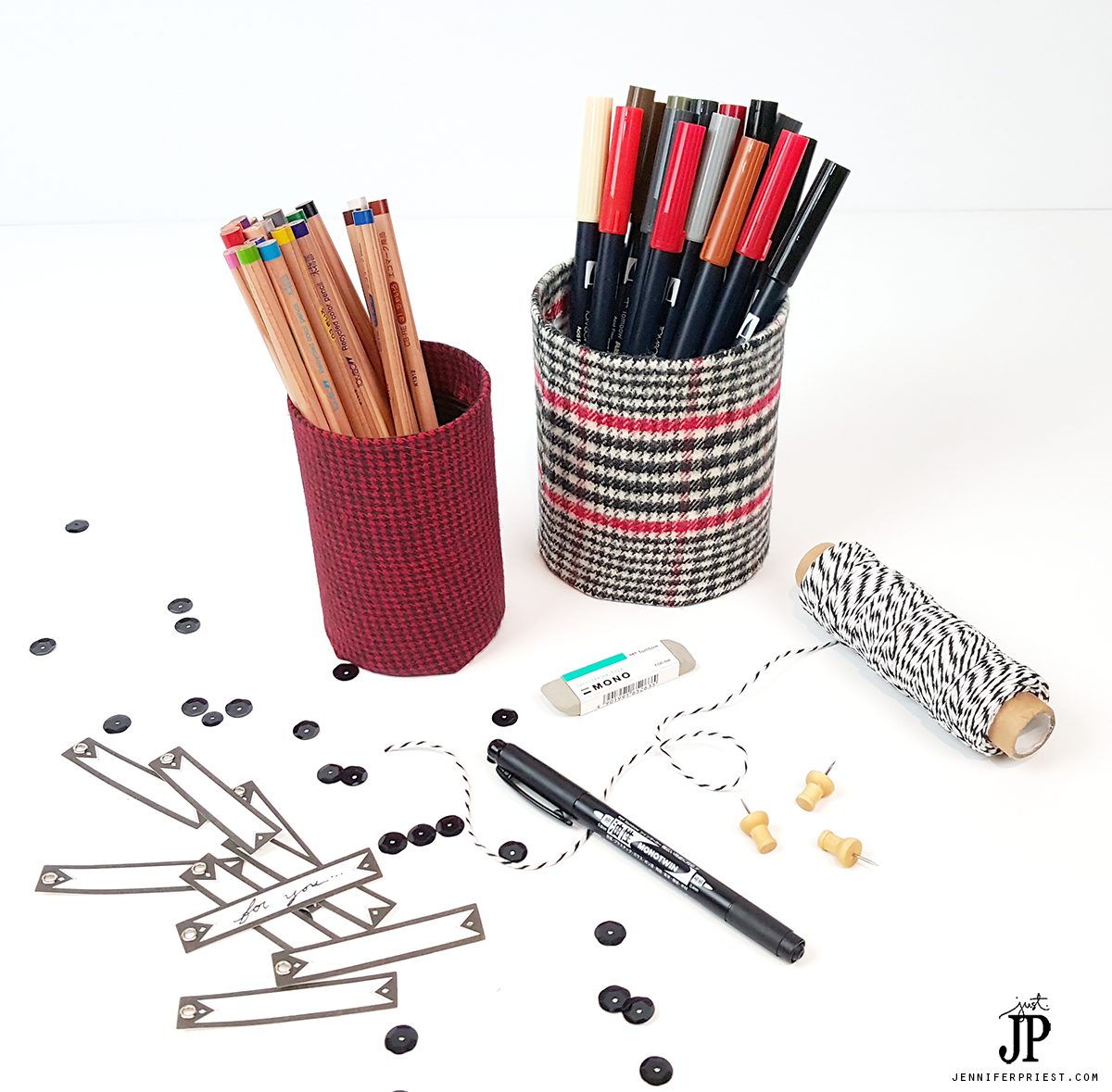 Recycled-Plaid-Fabric-Pencil-Cup-TOMBOW-JPriest