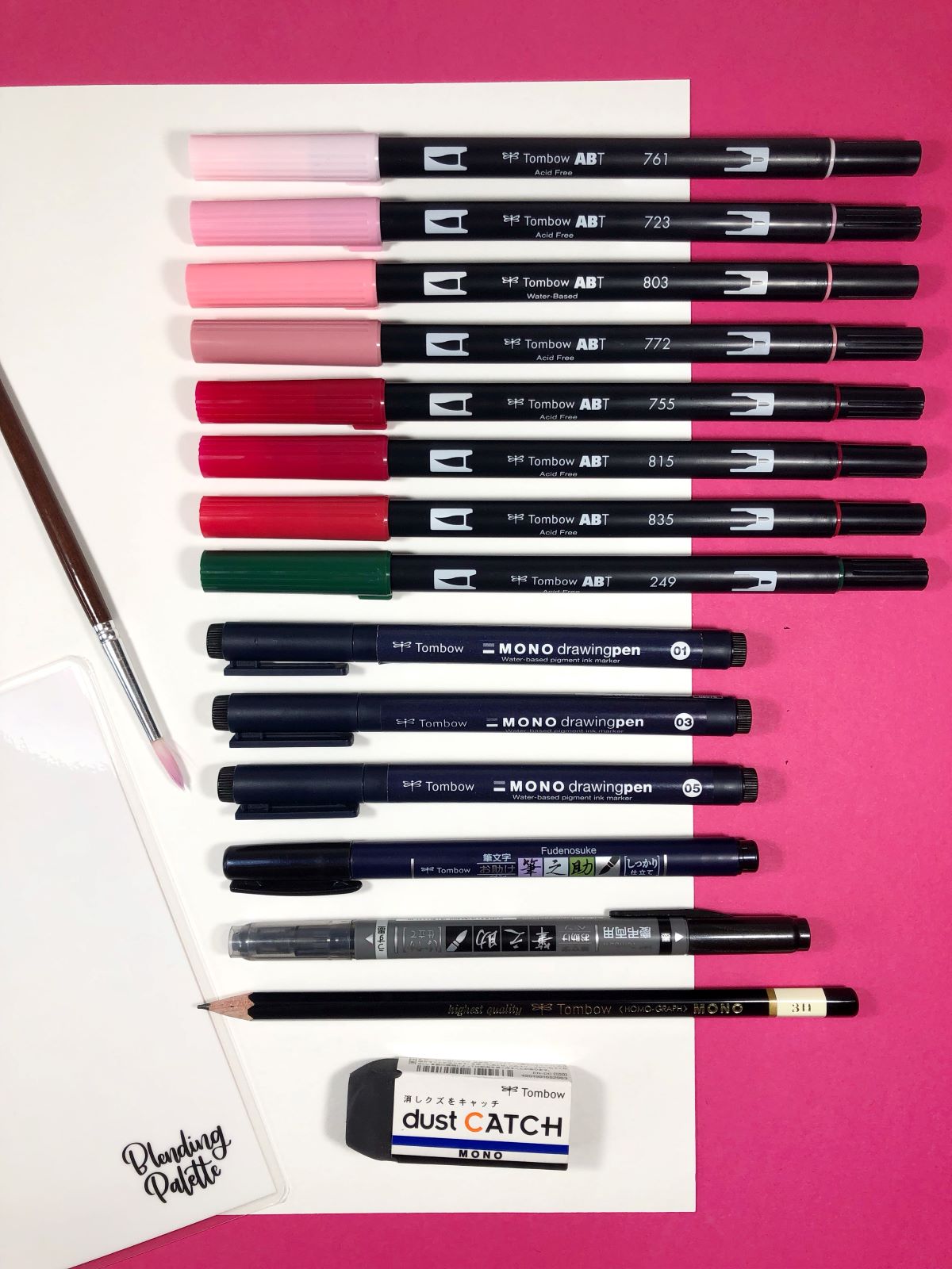 Tombow Blended Lettering Set includes 5 ABT Brush Pens, 1 Mono Pencil, 1  Mono Eraser, 1 Fudenosuke, 1 Water Brush, Blending Palette and Guide - Cosy