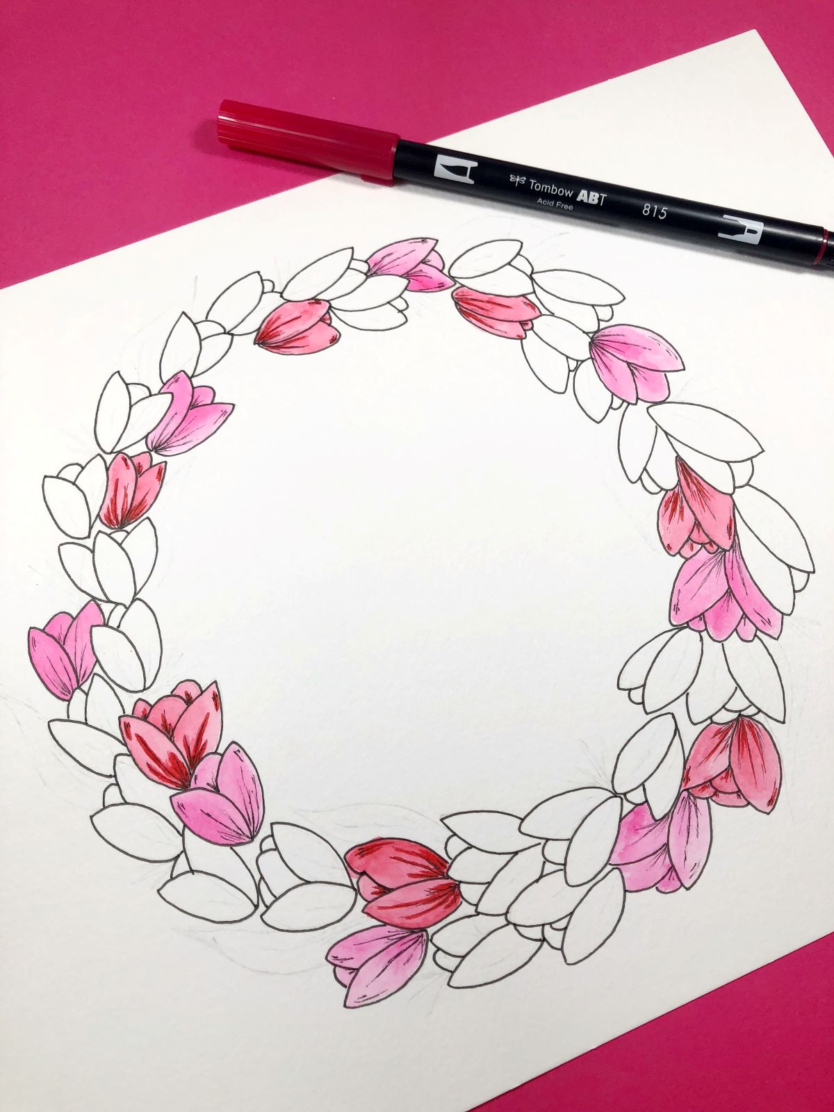 Watercolor Wreath using @tombowusa Dual Brush Pens. Learn with @aheartenedcalling #tombow #watercolor