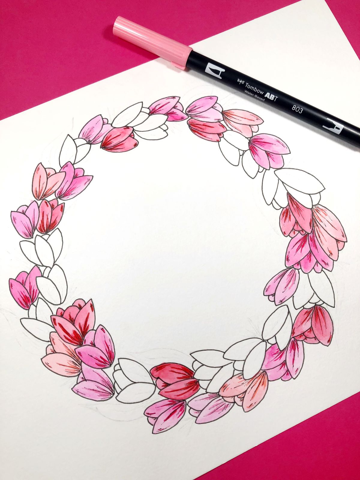 Watercolor Wreath using @tombowusa Dual Brush Pens. Learn with @aheartenedcalling #tombow #watercolor