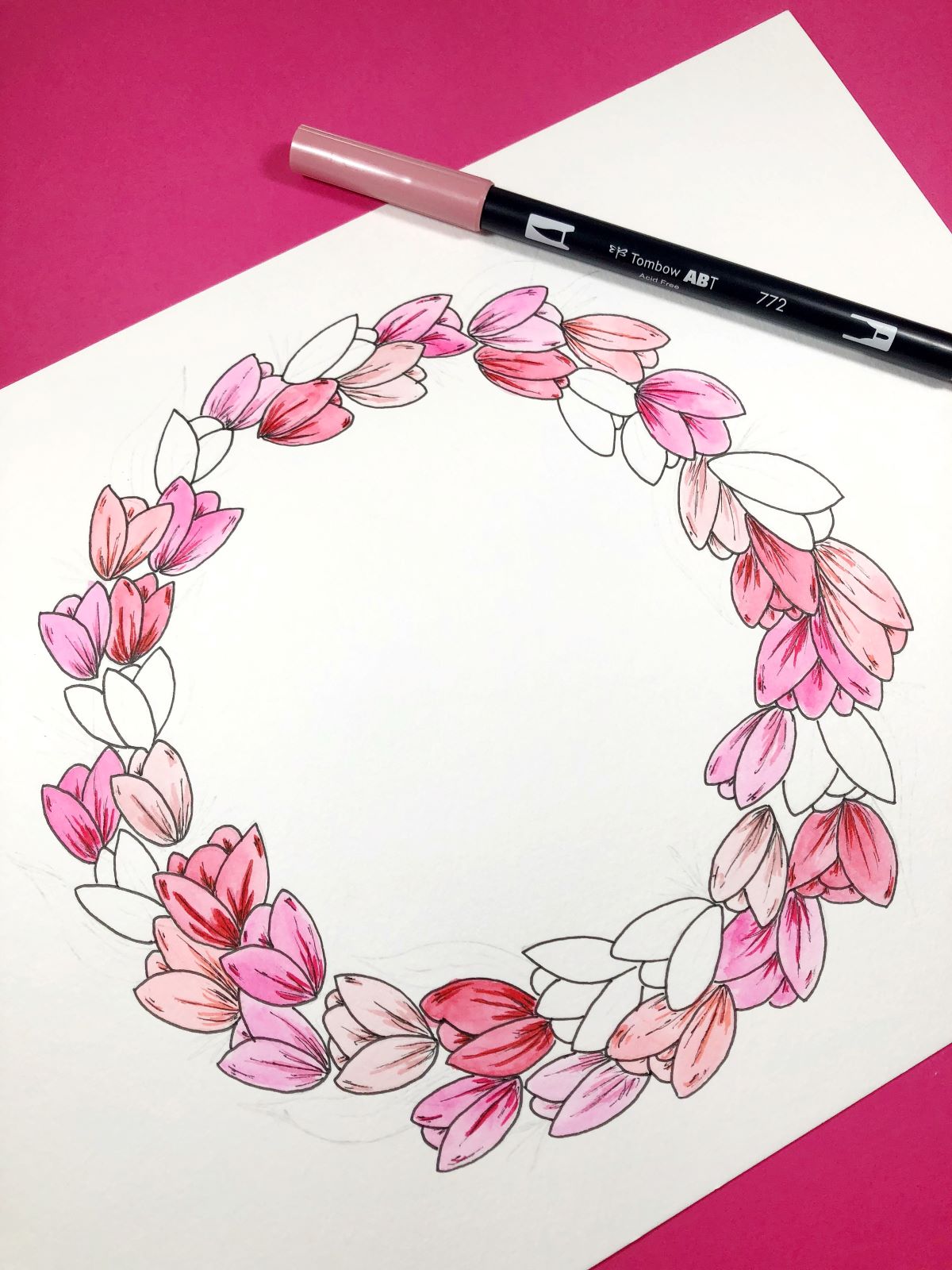 Watercolor Wreath using @tombowusa Dual Brush Pens. Learn with @aheartenedcalling #tombow #watercolor