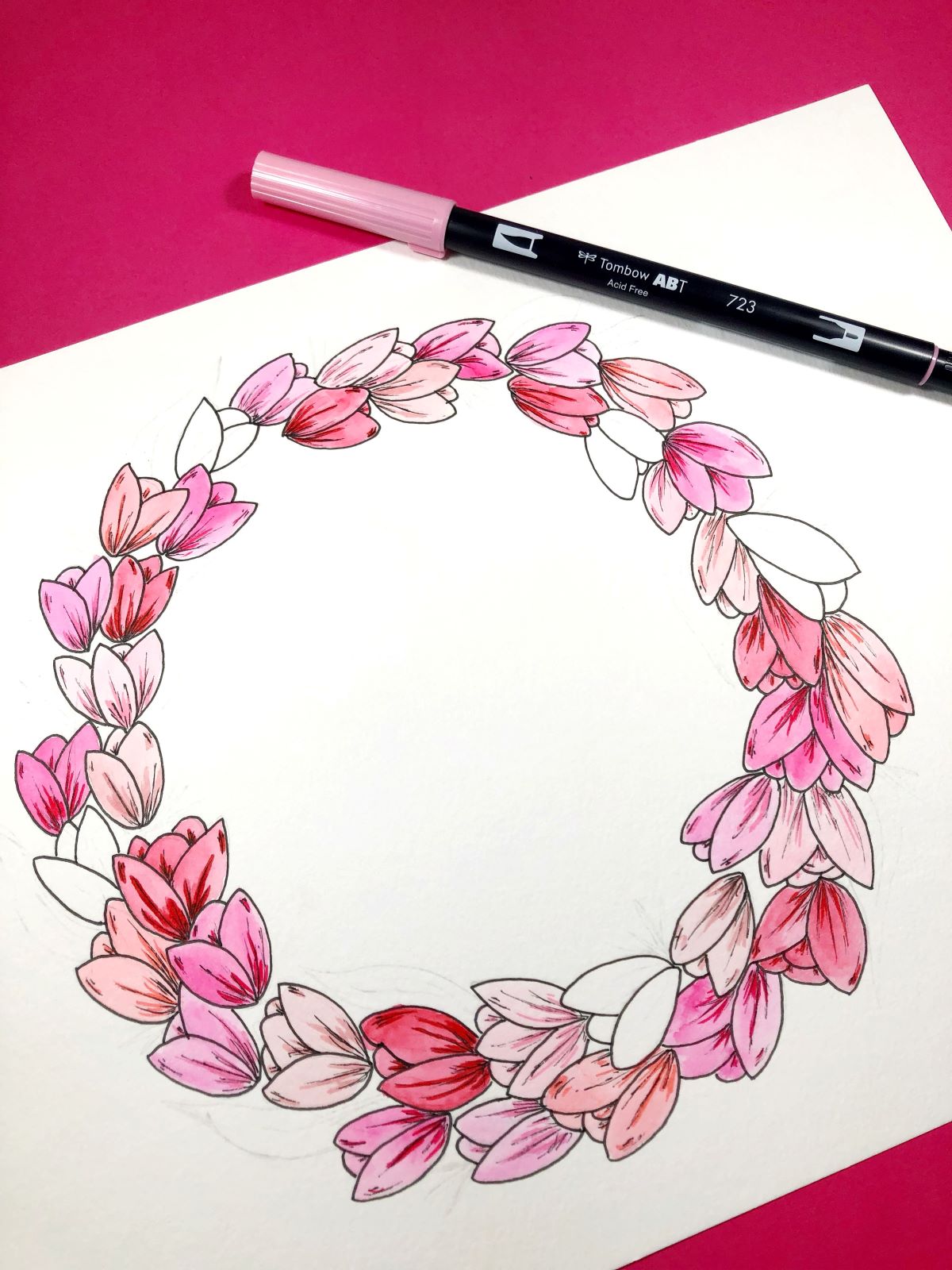 Watercolor Wreath using @tombowusa Dual Brush Pens. Learn with @aheartenedcalling #tombow #watercolor