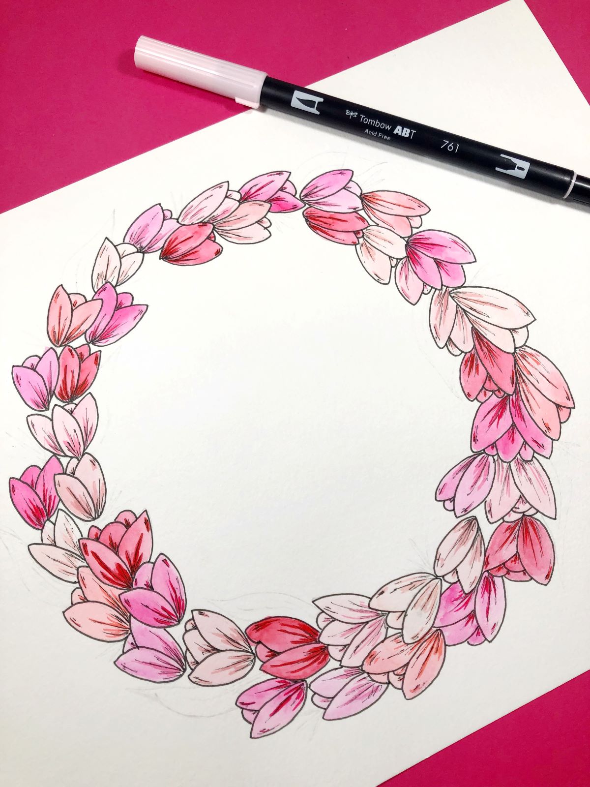 Watercolor Wreath using @tombowusa Dual Brush Pens. Learn from @aheartenedcalling #tombow #watercolor