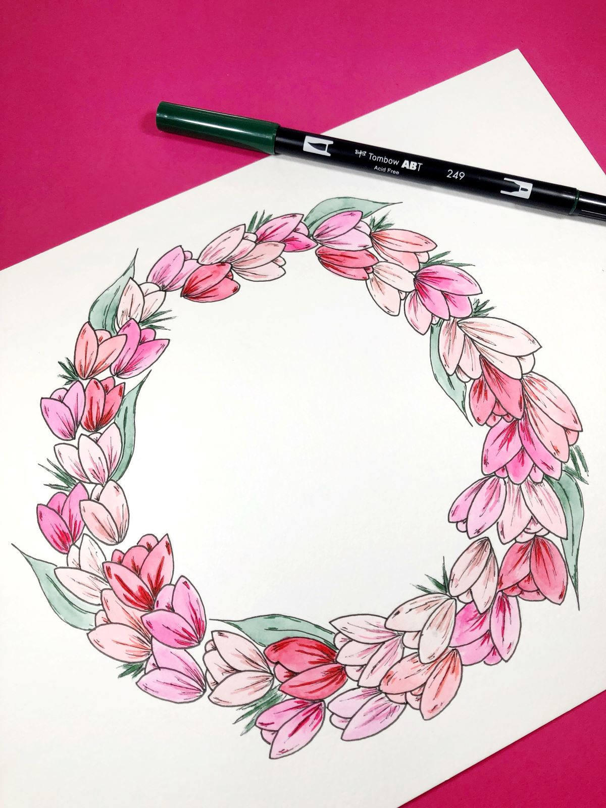 Spring Watercolor Wreath With Dual Brush Pens - Tombow USA Blog