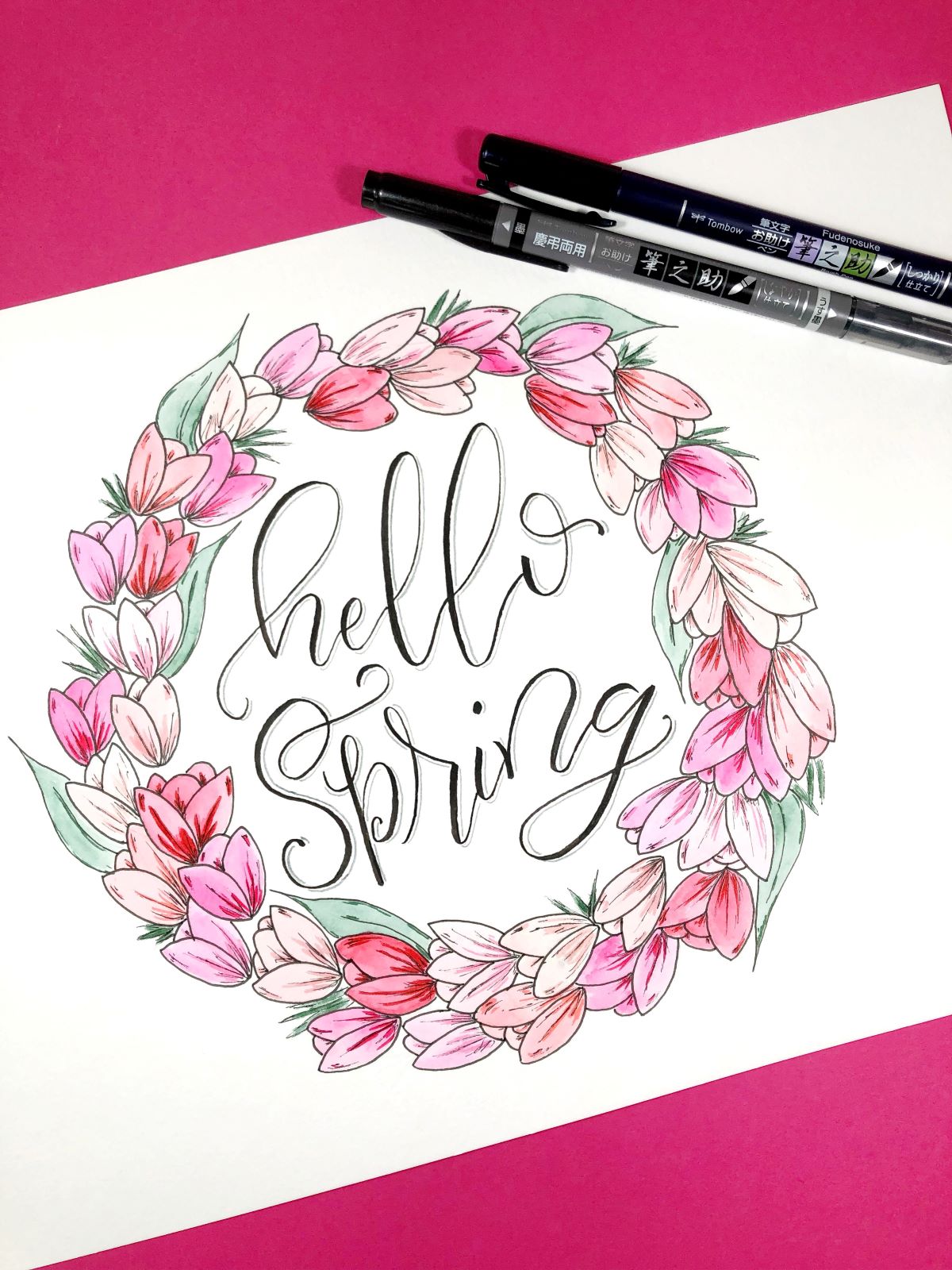 Watercolor Wreath using @tombowusa Dual Brush Pens. Learn with @aheartenedcalling #tombow #watercolor