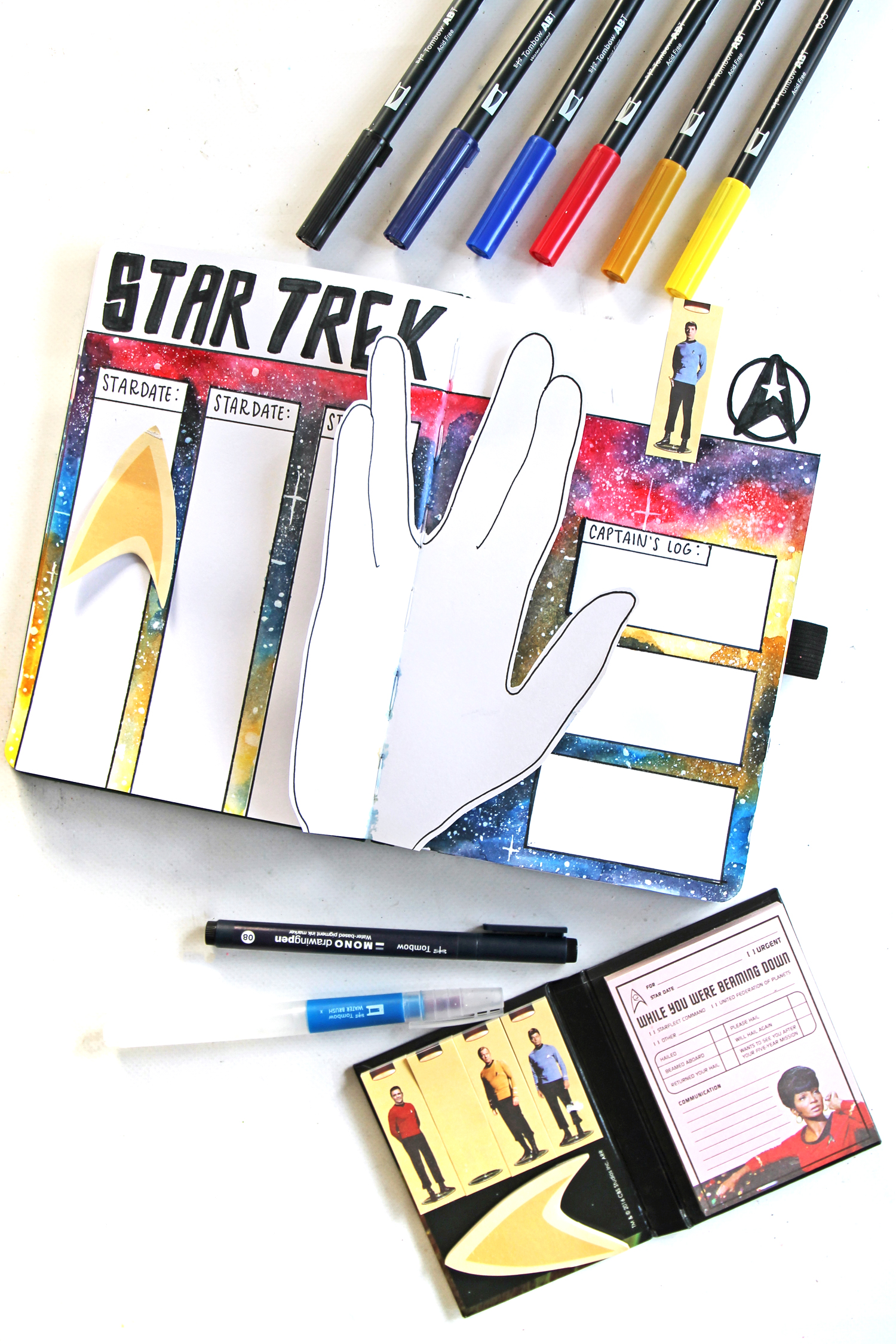 Learn how to create a Star Trek journal page, using @Tombowusa Dual Brush Pens and this tutorial by @studiokatie #tombow #tombowusa #taskjournal