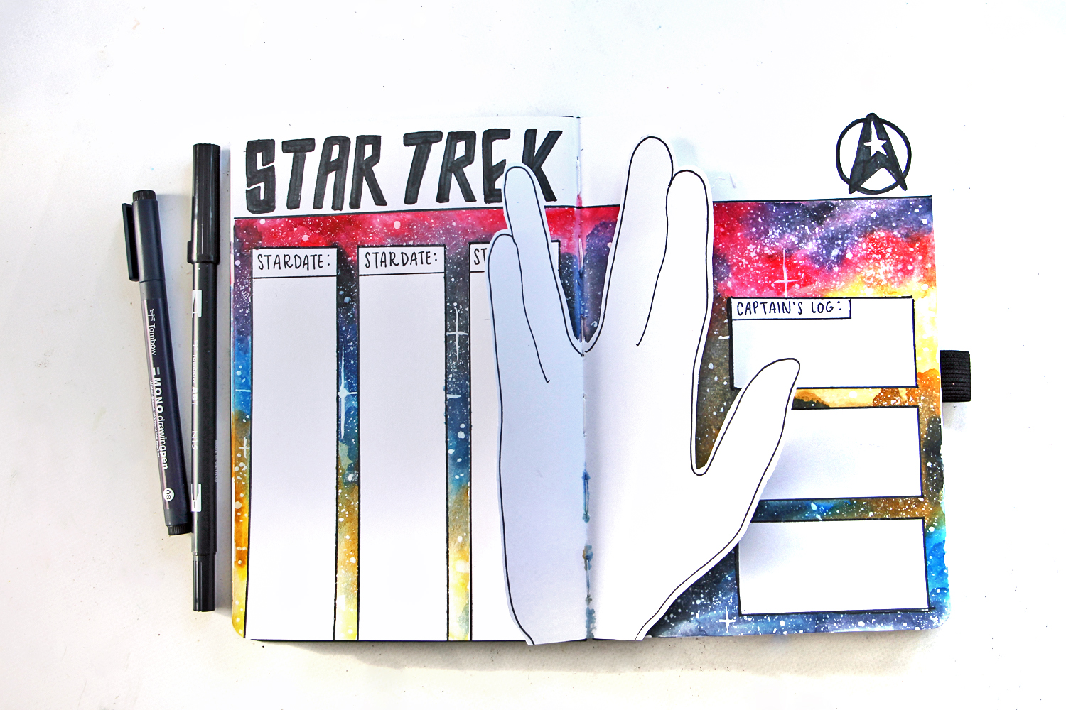 Learn how to create a Star Trek journal page, using @Tombowusa Dual Brush Pens and this tutorial by @studiokatie #tombow #tombowusa #taskjournal