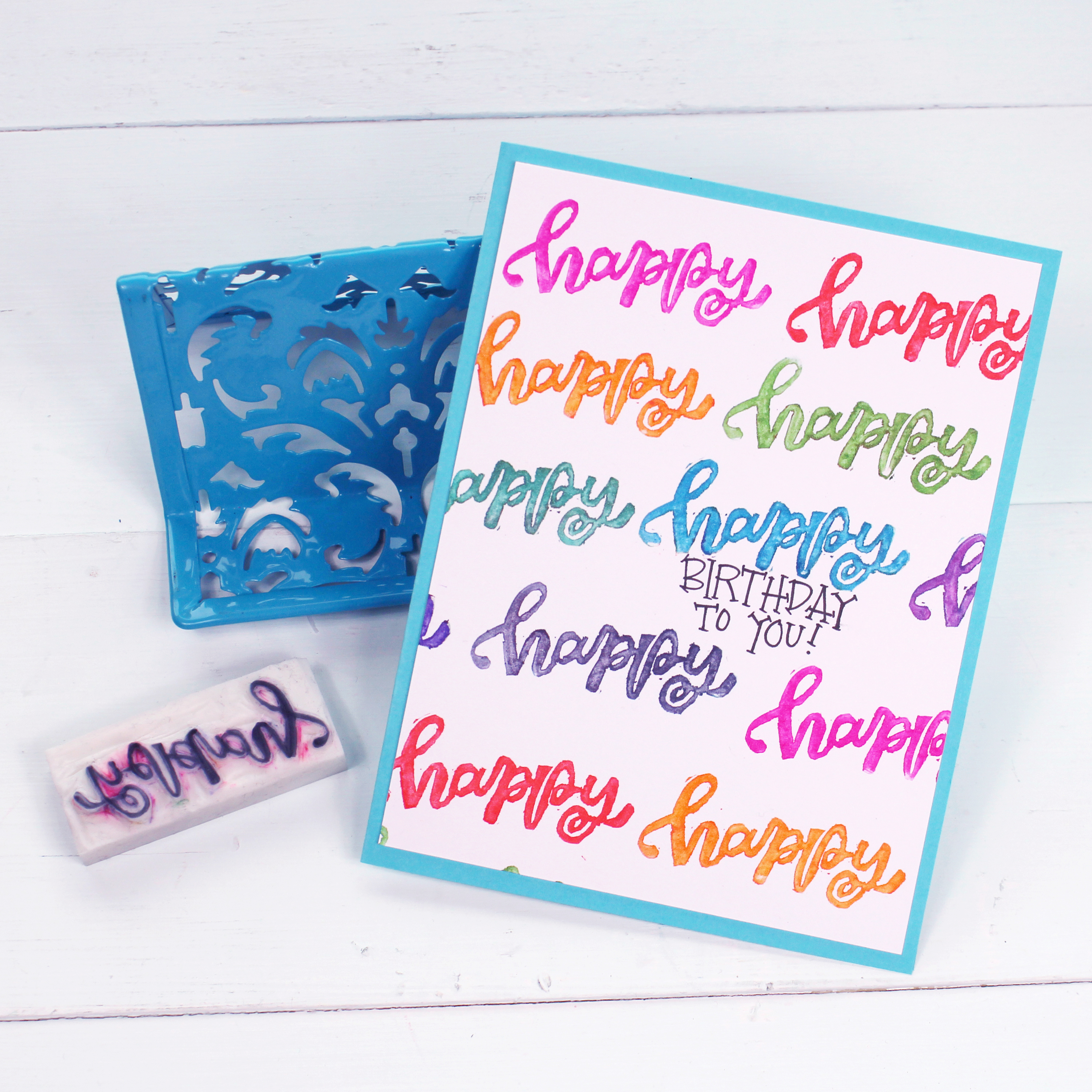 Make a cute Happy carved stamp from a Tombow MONO Eraser that is perfect for making cards, stamping papers or decorating happy mail.