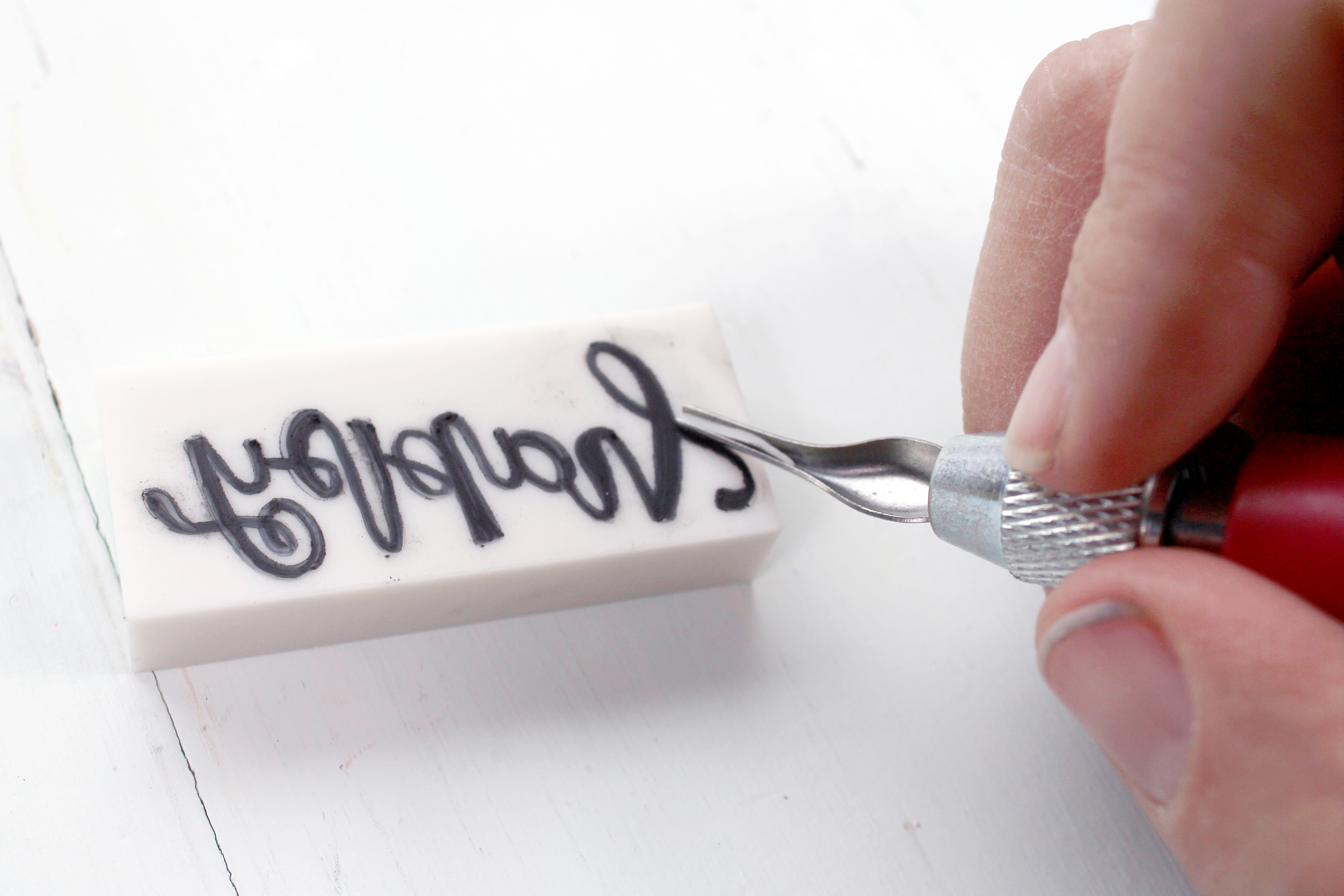 How to carve a rubber stamp out of a Tombow MONO Plastic Eraser. Perfect for making handmade cards, stamping papers and decorating fan mail.