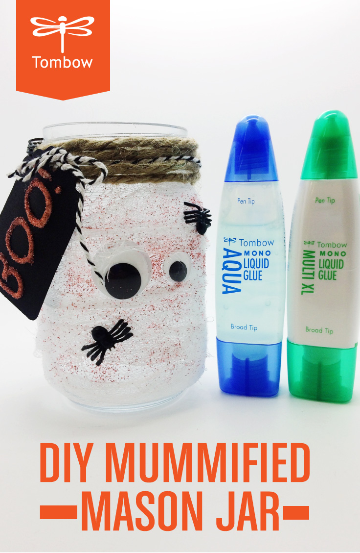 DIY Mummified Mason Jar | Create this quick and easy Halloween decor project with a step by step tutorial from Tombow!