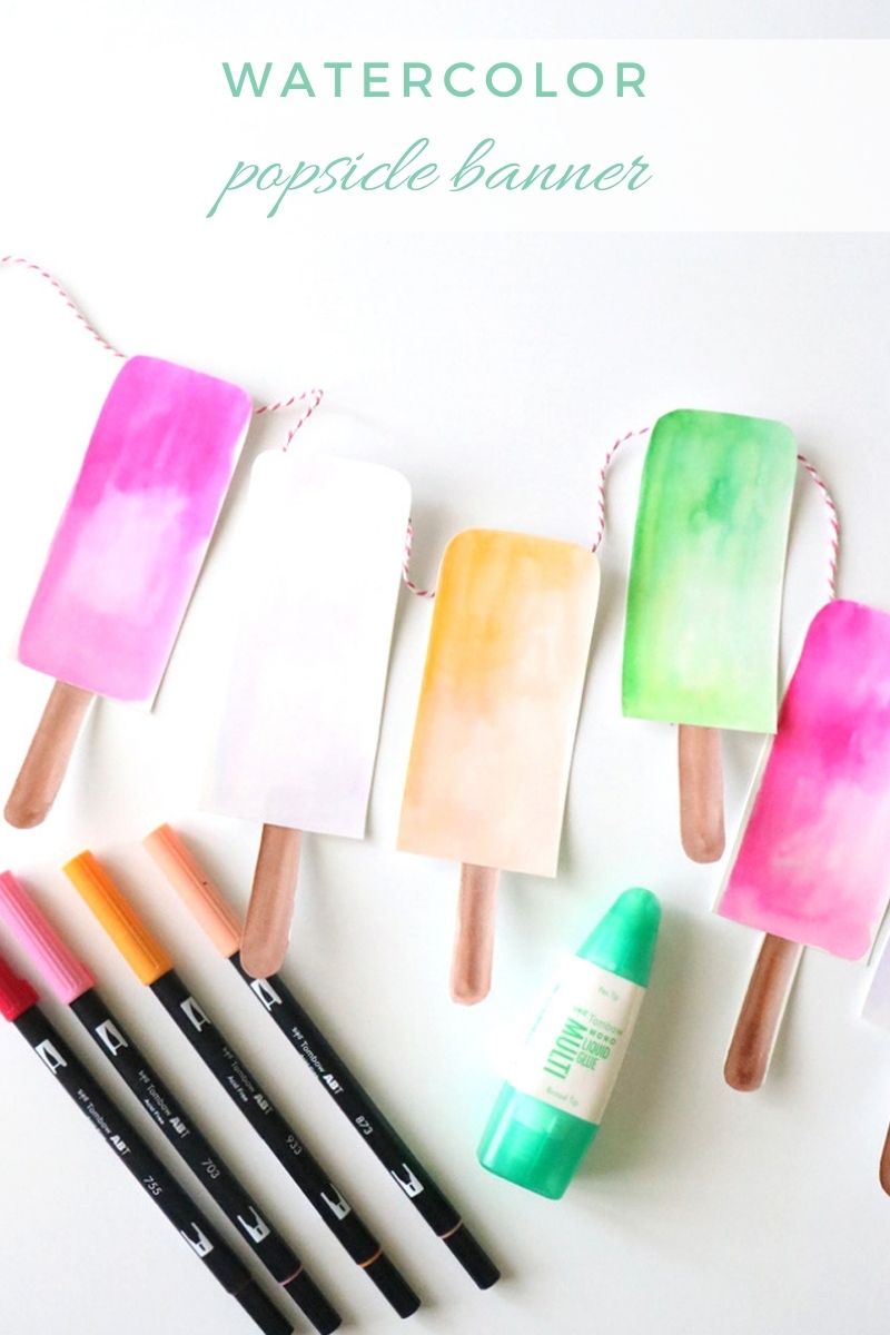 watercolor popsicles with Dual Brush Pens and Make a cute banner. Perfect summer banner