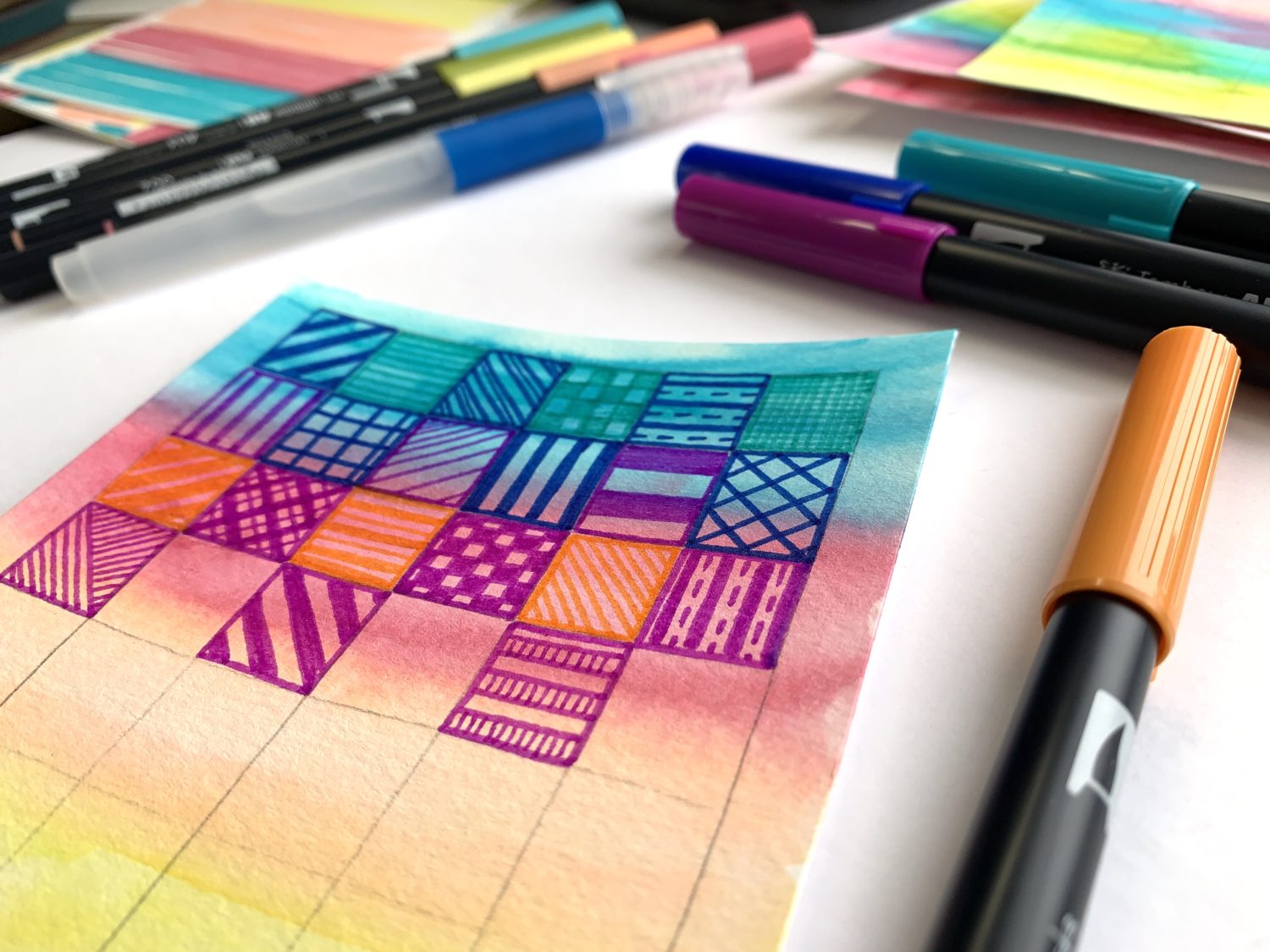 Make a fun watercolor and doodle quilt using products from @TombowUSA. Tutorial by @AliLePere. #simplewatercolor #easyartproducts