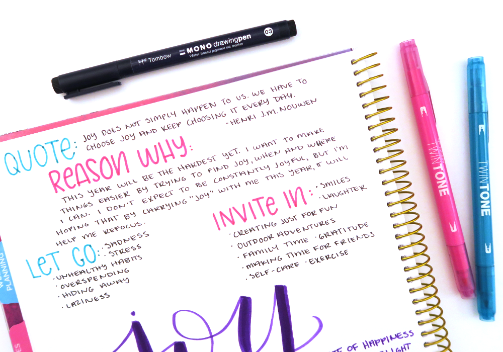 How to create a Word of the Year spread in your planner! Follow this easy tutorial by @popfizzpaer featuring @tombowusa and @bloomdailyplanners. #pfplovestombow #tombow2019dt #tombowpro