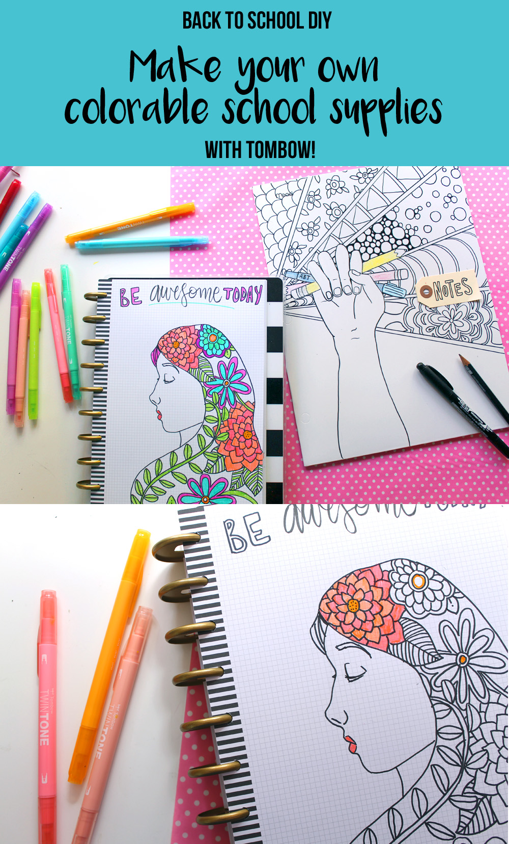 Create Your Own Coloring Page Back To School Supplies using this tutorial by @punkprojects and @tombowusa