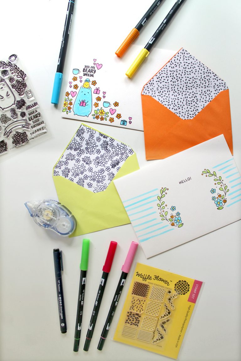 DIY Stationary Envelopes using Stamps and Markers
