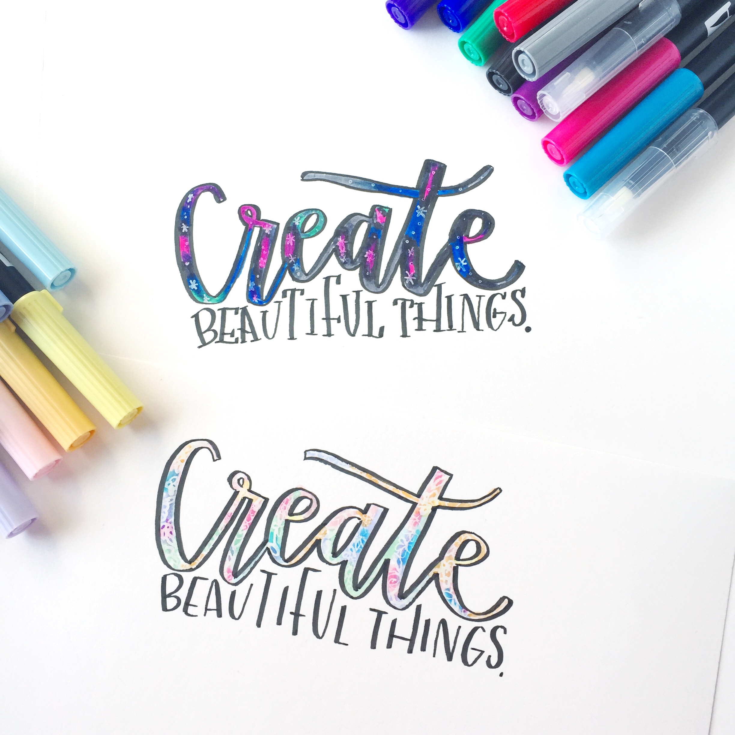 Lauren Fitzmaurice of @renmadcalligraphy gives you tips and tricks on how to create fun patterned lettering using the new Tombow Dual Brush Pen Galaxy and Pastel Palettes. For more tips and tricks, check out renmadecalligraphy.com.