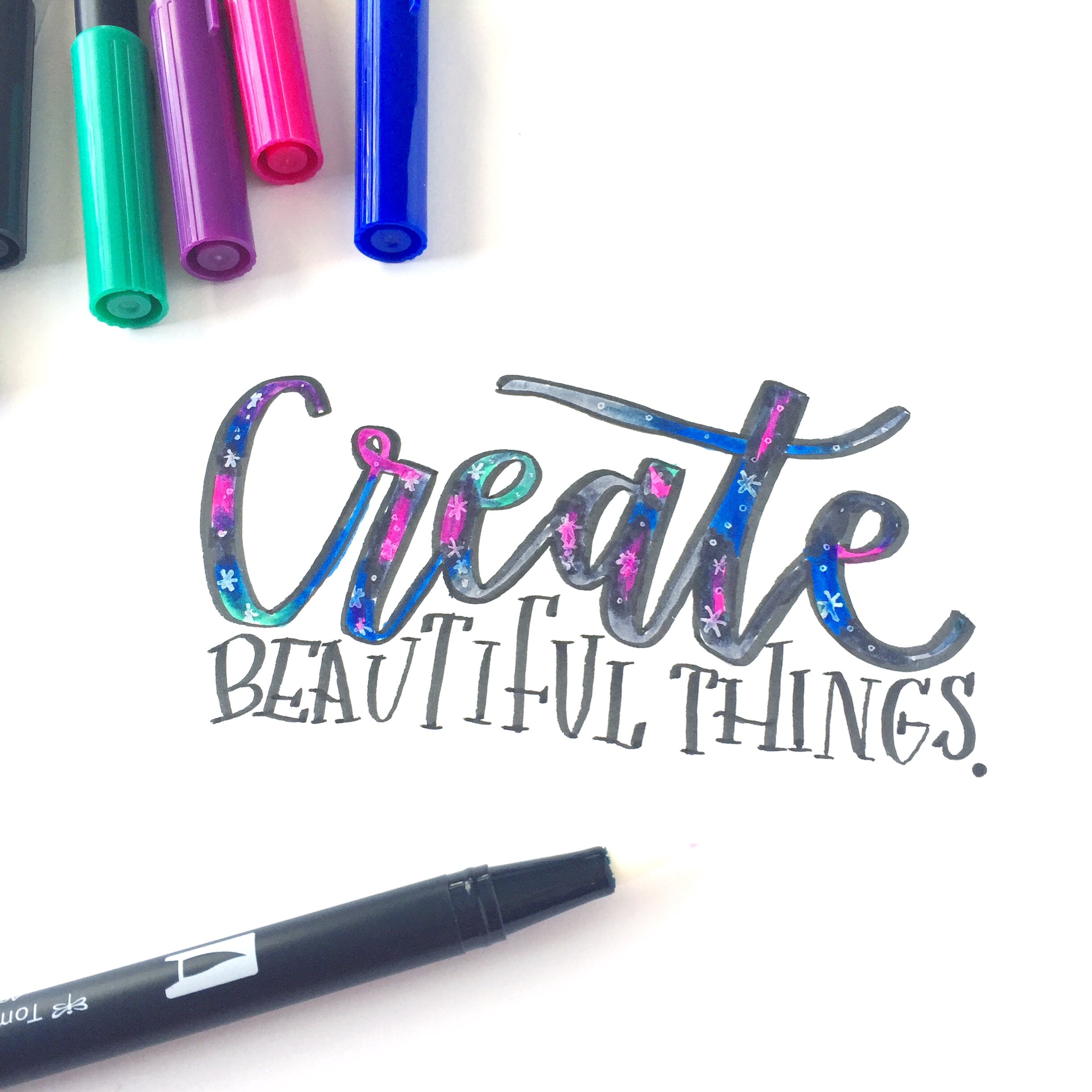 Lauren Fitzmaurice of @renmadcalligraphy gives you tips and tricks on how to create fun patterned lettering using the new Tombow Dual Brush Pen Galaxy and Pastel Palettes. For more tips and tricks, check out renmadecalligraphy.com.