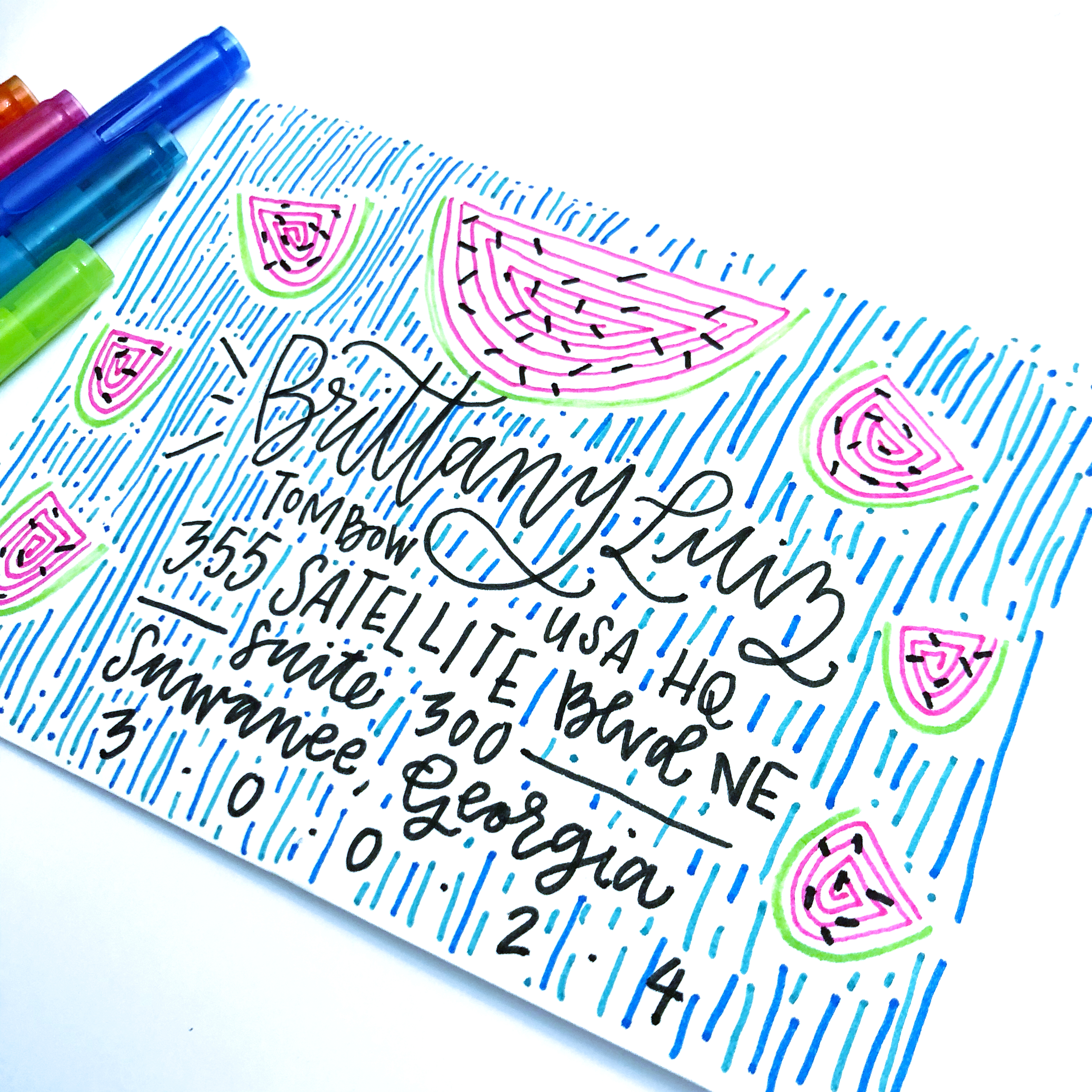 Lauren Fitzmaurice of Renmade Calligraphy (renmadecalligraphy.com) shows you how to create bright happy mail with fun line doodles using Tombow Twintones.