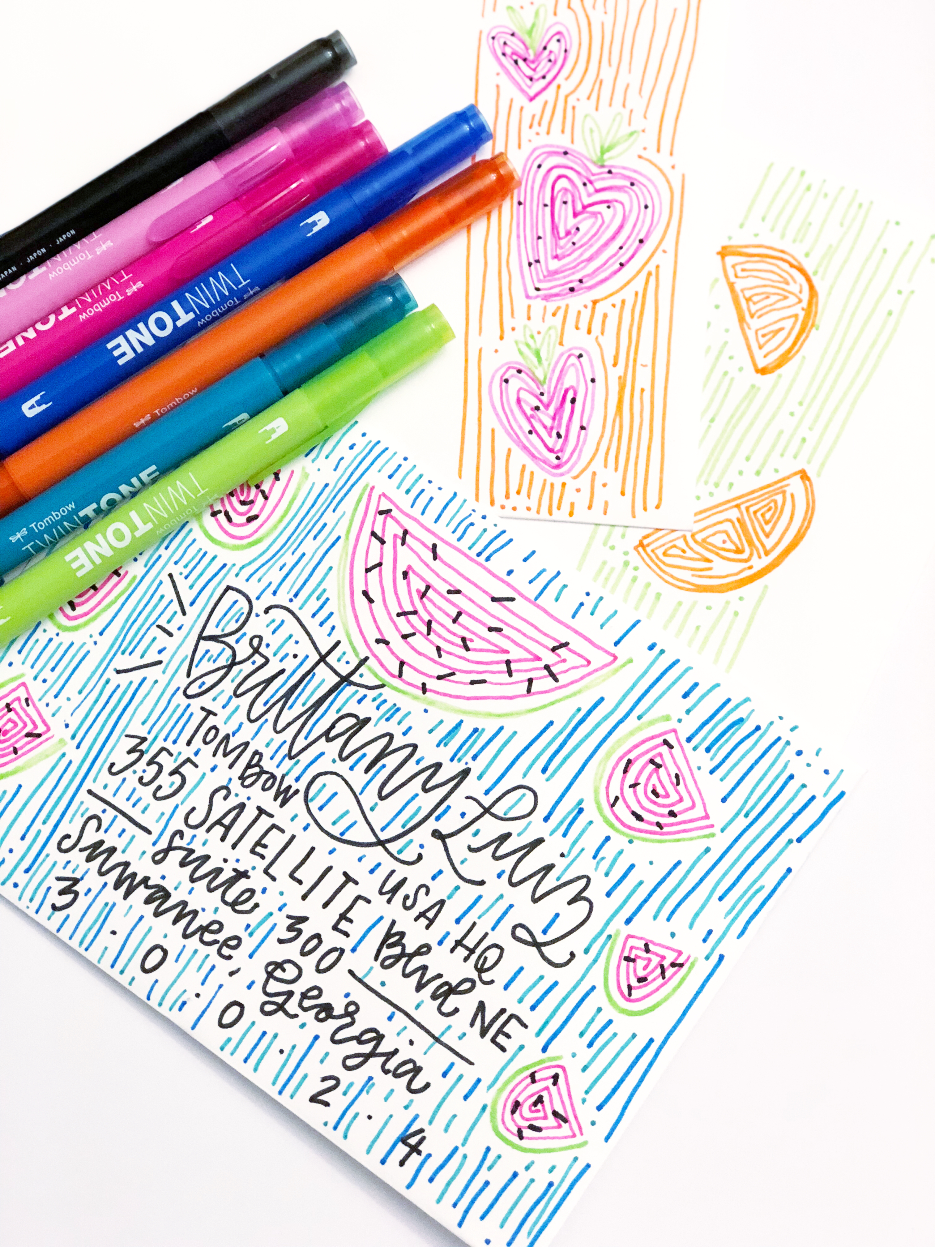 Lauren Fitzmaurice of Renmade Calligraphy (renmadecalligraphy.com) shows you how to create bright happy mail with fun line doodles using Tombow Twintones.