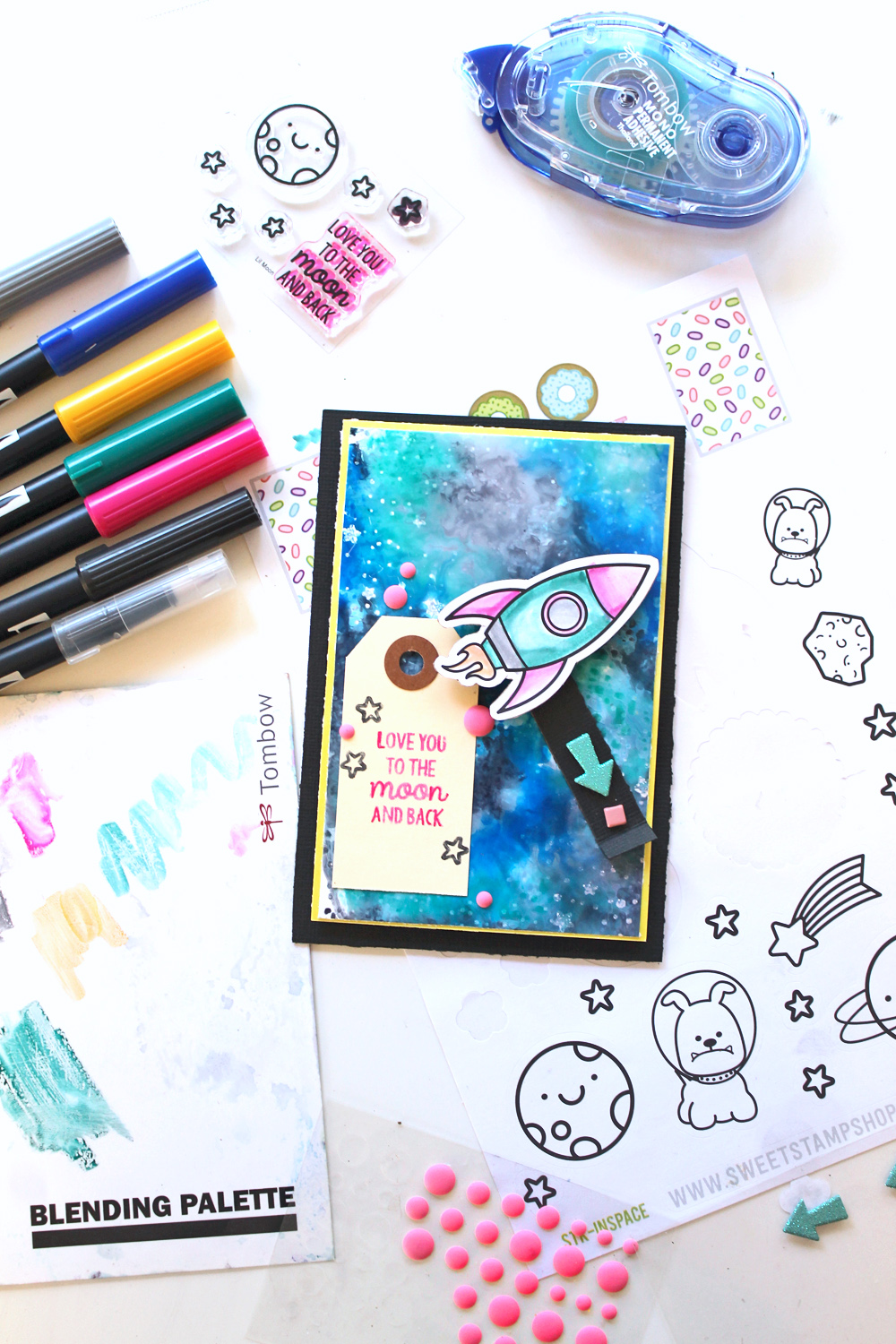 Learn how to create an interactive card using @sweetstampshop designs and @tombowusa products using this tutorial by @punkprojects! #tombowusa #tombow #sweetstampshop