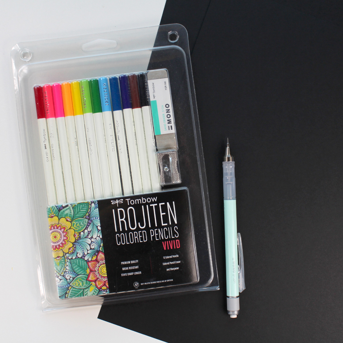 Supplies needed to learn bounce lettering using irojiten colored pencils.