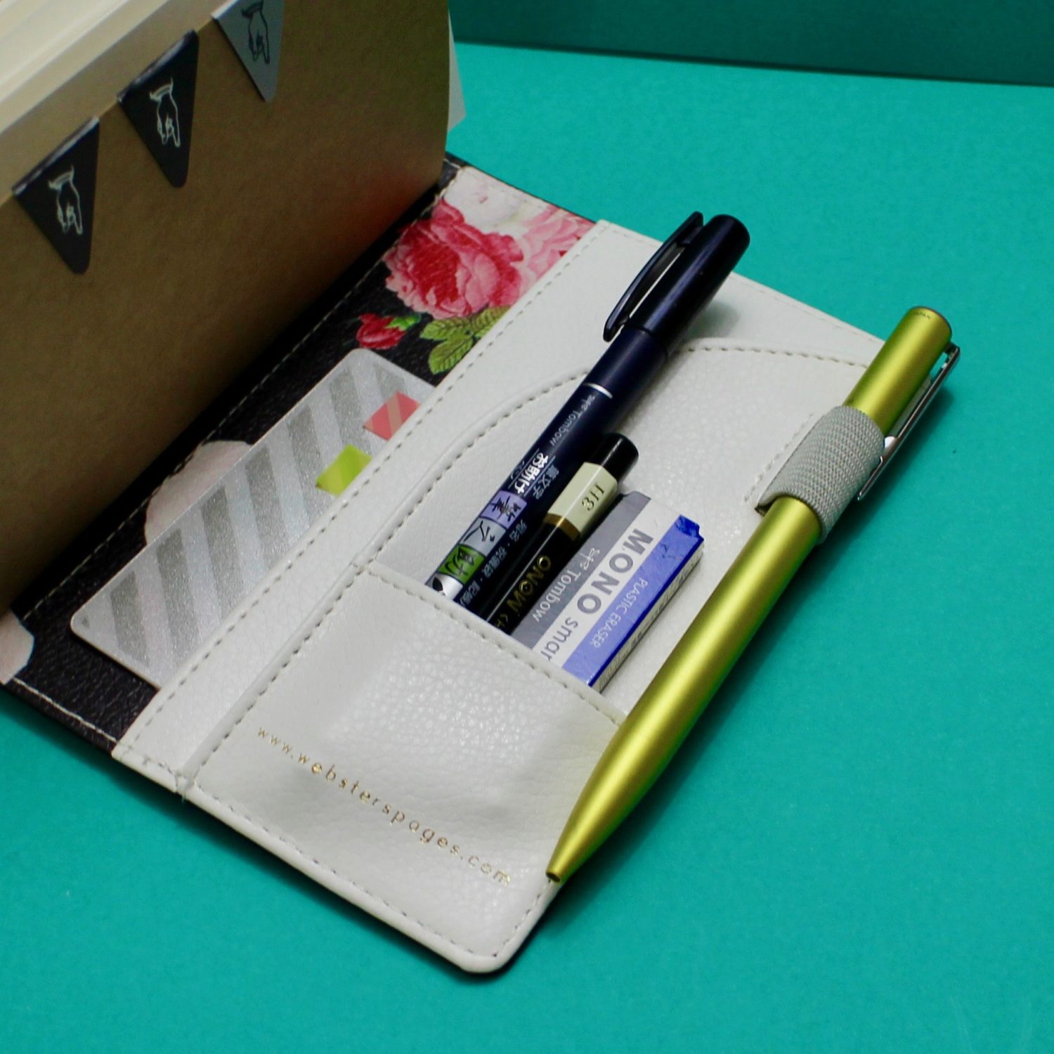 @mariebcreates #tombow #travelnotebook Tombow products in the pocket of the notebook