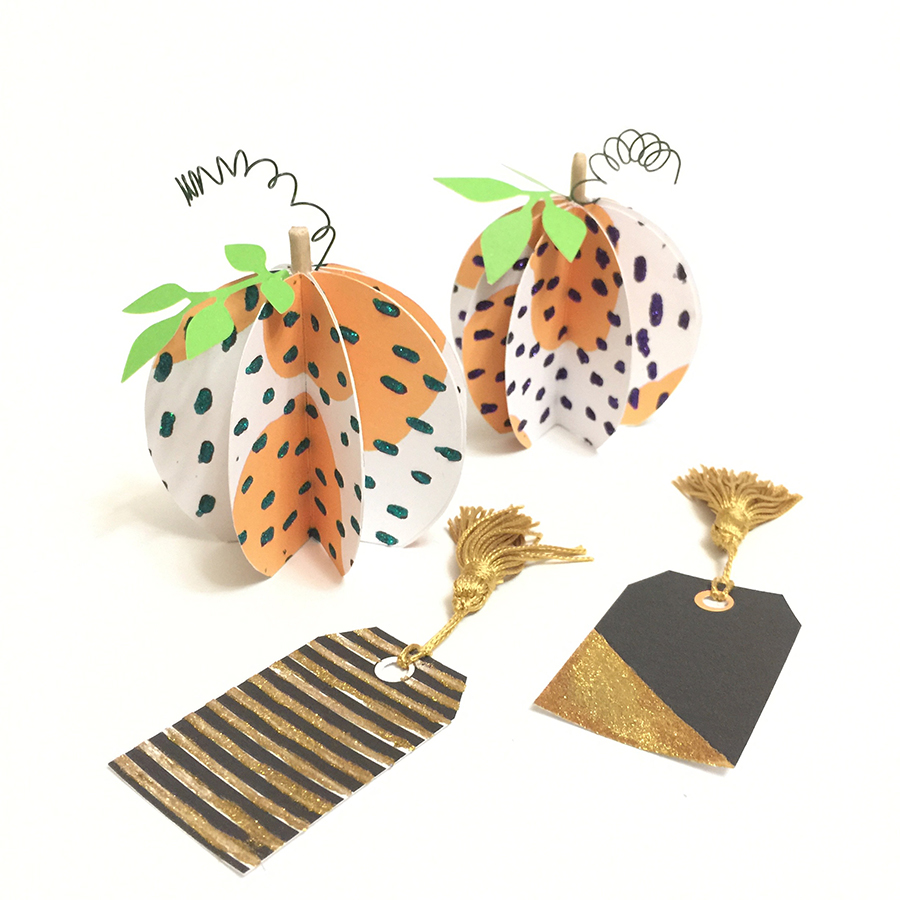 Glittered Pumpkins, Journal Cards,Tags