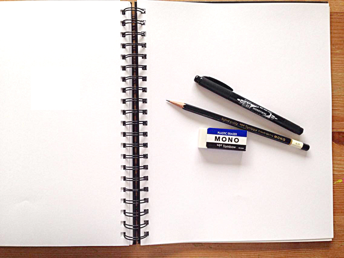 A Notepad For Drawing, Sketchbook, Pencils And An Eraser, The