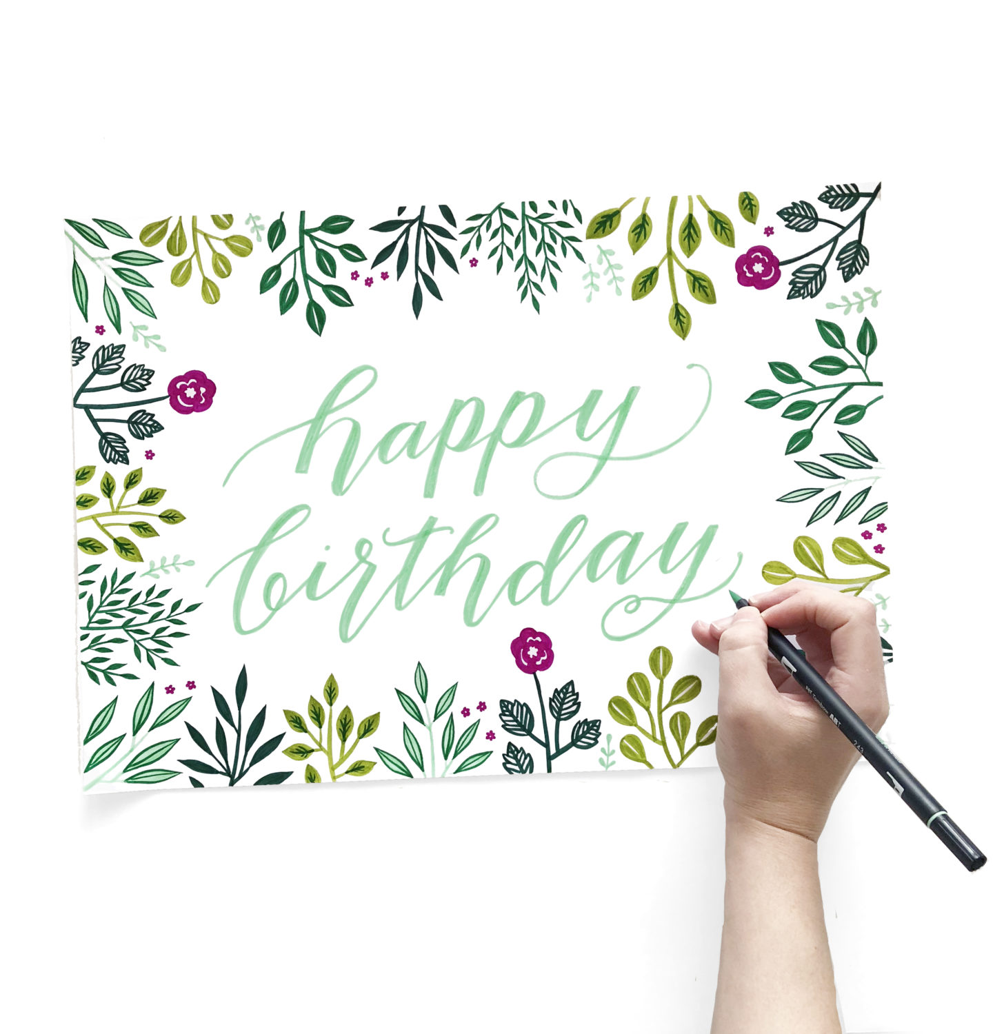 Happy Birthday Tombow - How to create a birthday card and envelope with one piece of paper and Tombow Dual Brush Pens