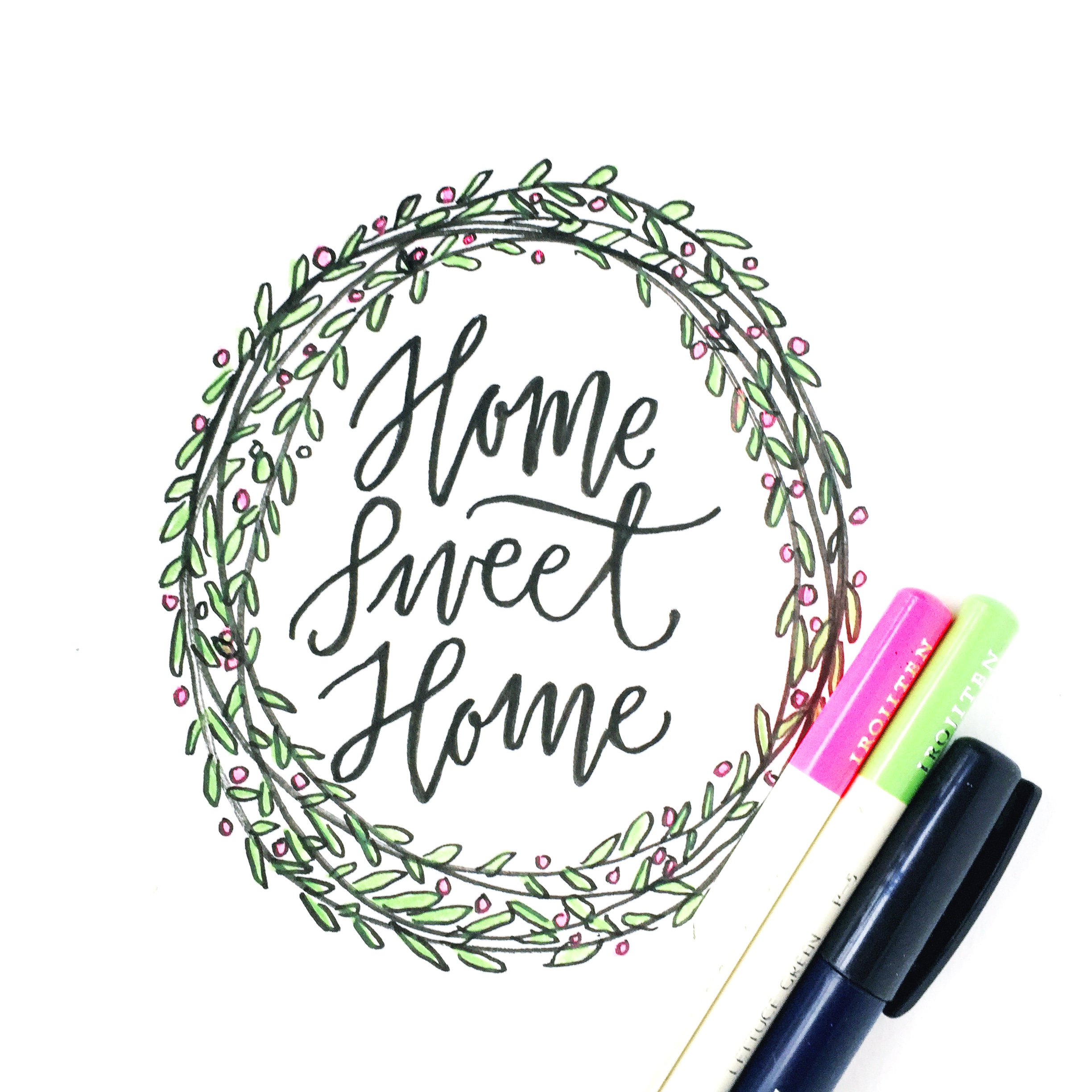 Learn 3 fun ways to illustrate your own creative wreaths paired with modern brush calligraphy using @tombowusa products and @pantone 's color of the year: greenery! @Renmadecalligraphy gives you step by step directions on how to create your own spin on these unique art pieces. 