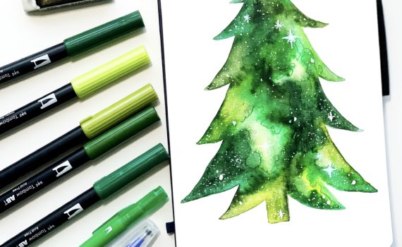 Learn how to create a Christmas Tree Watercolor Galaxy with Adrienne from @studio80design!