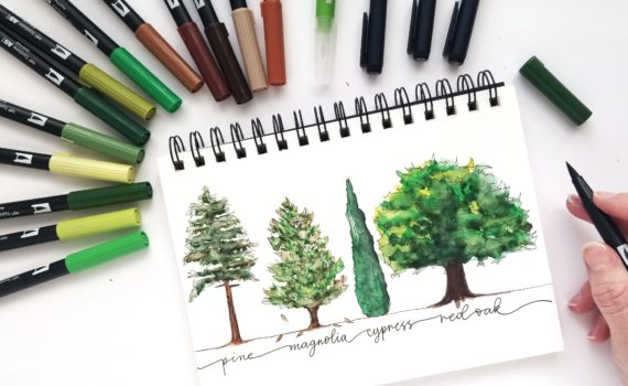 Create easy watercolor trees with @graceannestudio and @tombowusa!