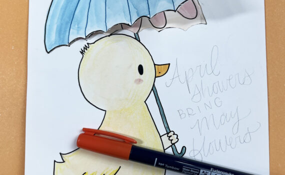 duck drawing with peekaboo umbrella window