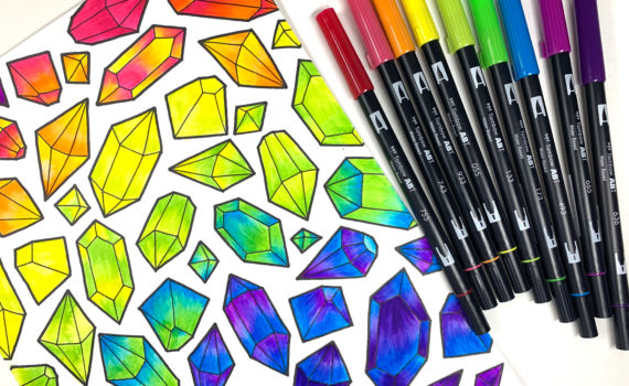 Make colorful rainbow crystal art with @TombowUSA Dual Brush Pens. Tutorial by @LePereLetters. #watercolor #crystals #howtodraw