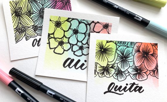 Follow this simple tutorial to make watercolor, floral name cards! @tombowusa @lepereletters #floralillustration #watercolor #bestmarkers #easytutorial